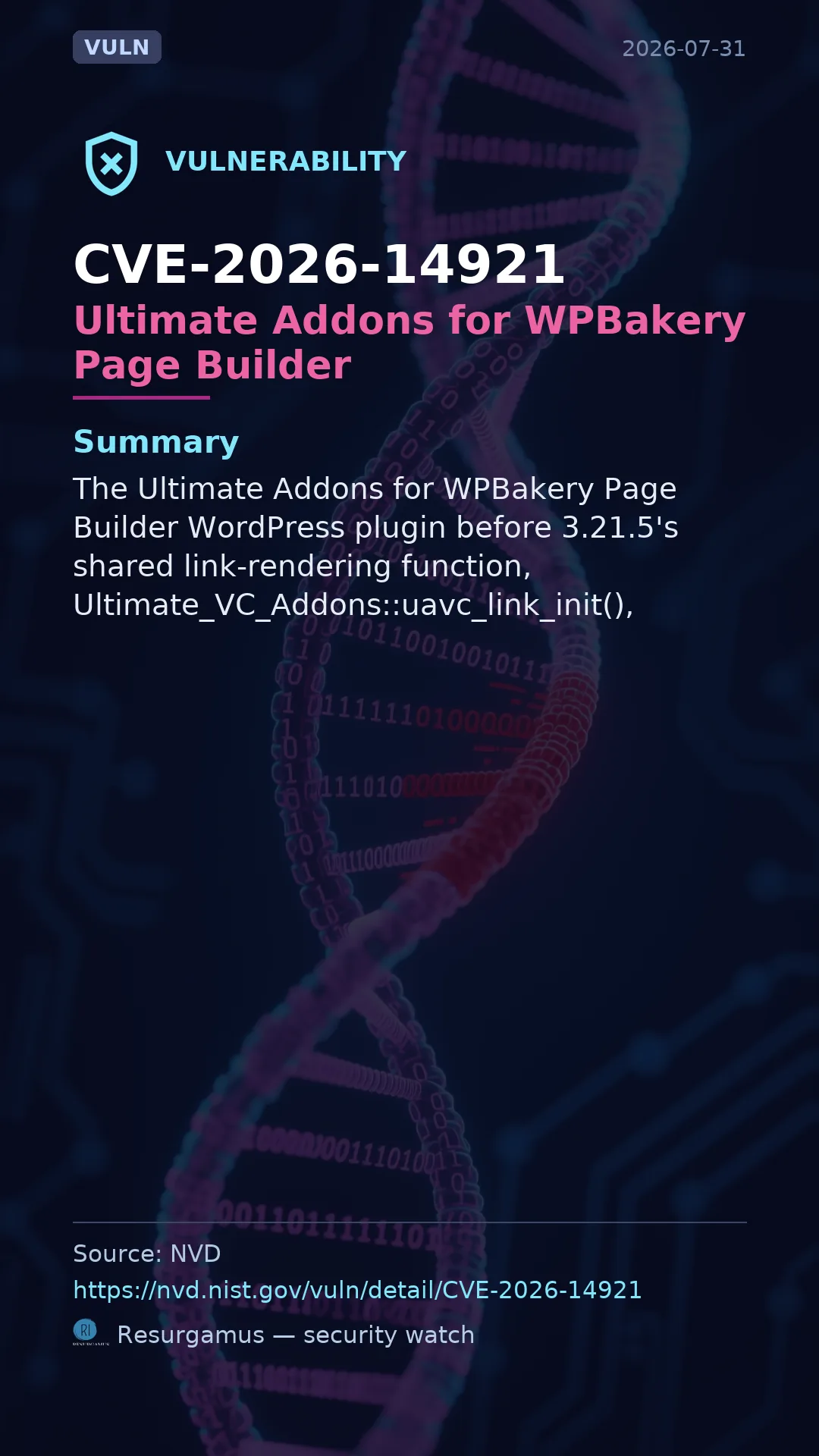 CVE-2026-14921 Ultimate Addons for WPBakery Page Builder Vulnerability
