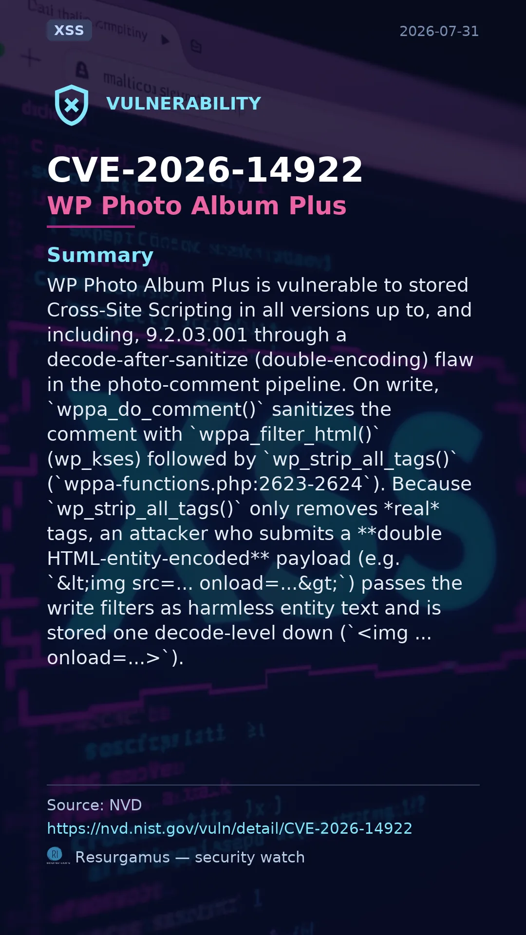 CVE-2026-14922 WP Photo Album Plus Vulnerability