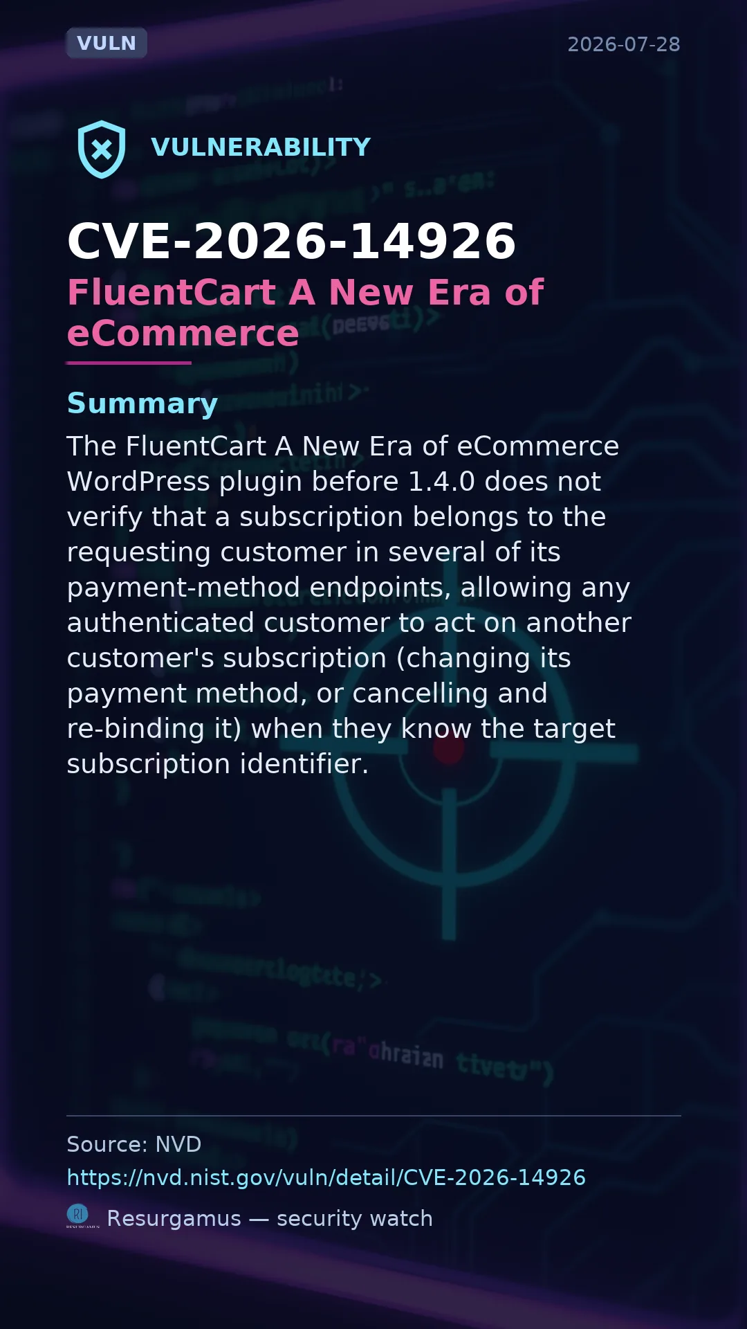 CVE-2026-14926 FluentCart A New Era of eCommerce Vulnerability