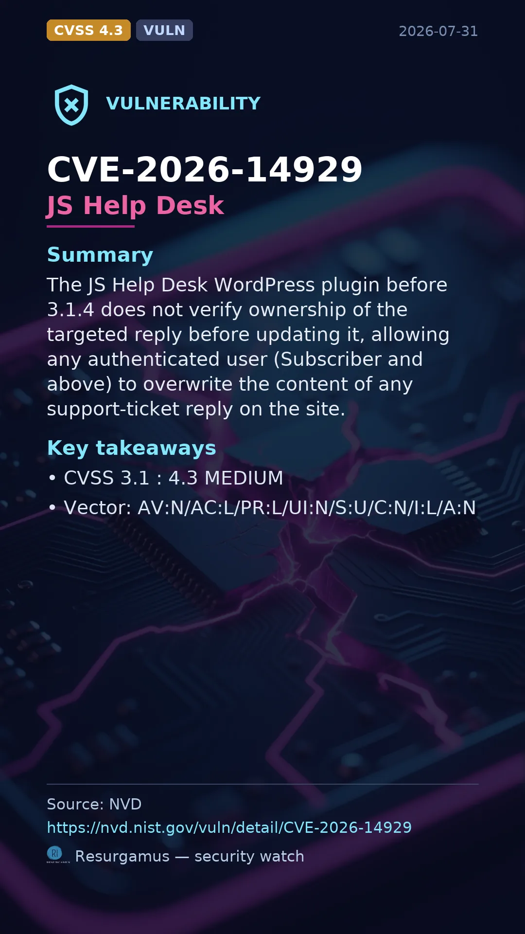 CVE-2026-14929 JS Help Desk Vulnerability