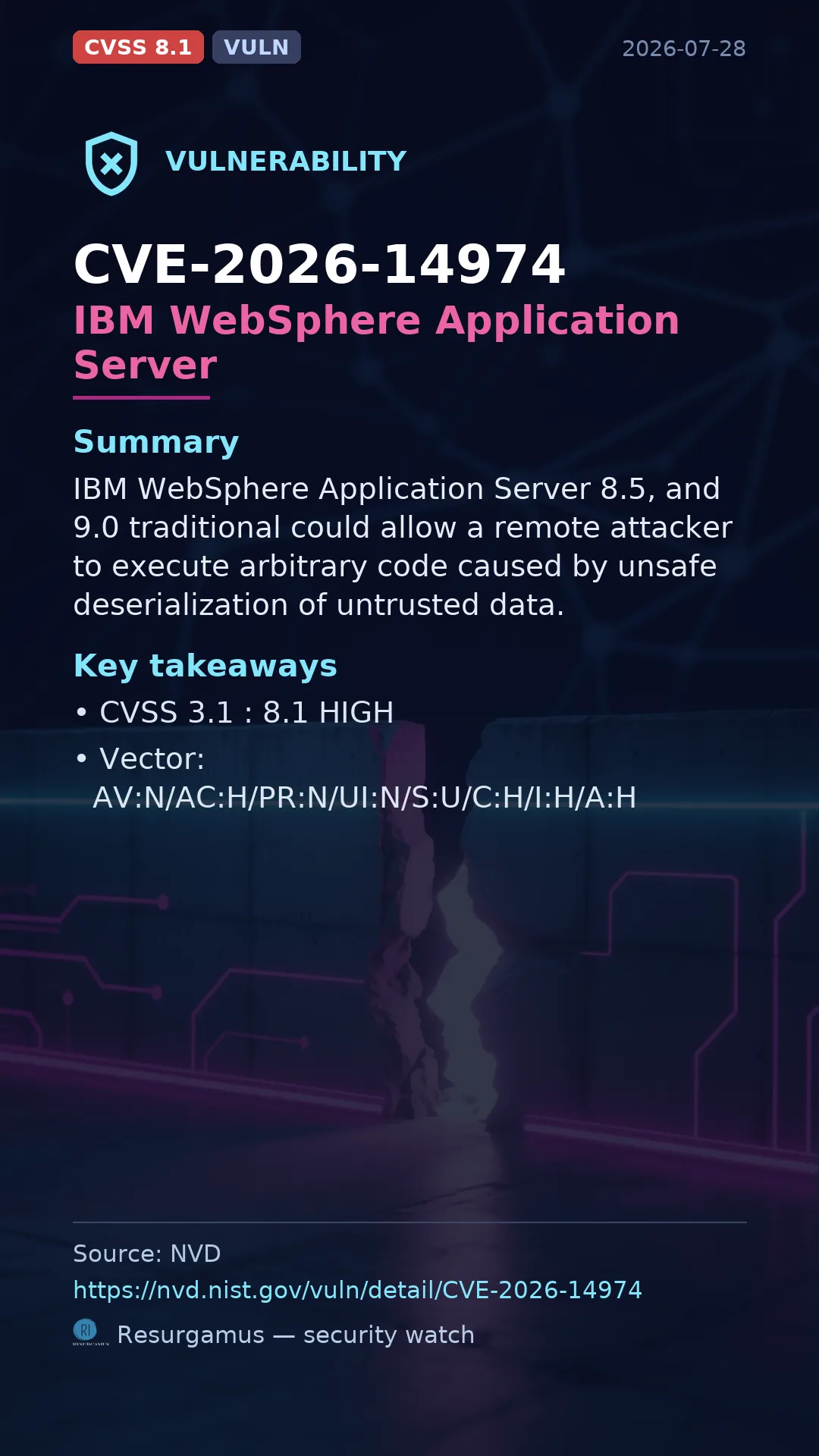 CVE-2026-14974 IBM WebSphere Application Server Vulnerability
