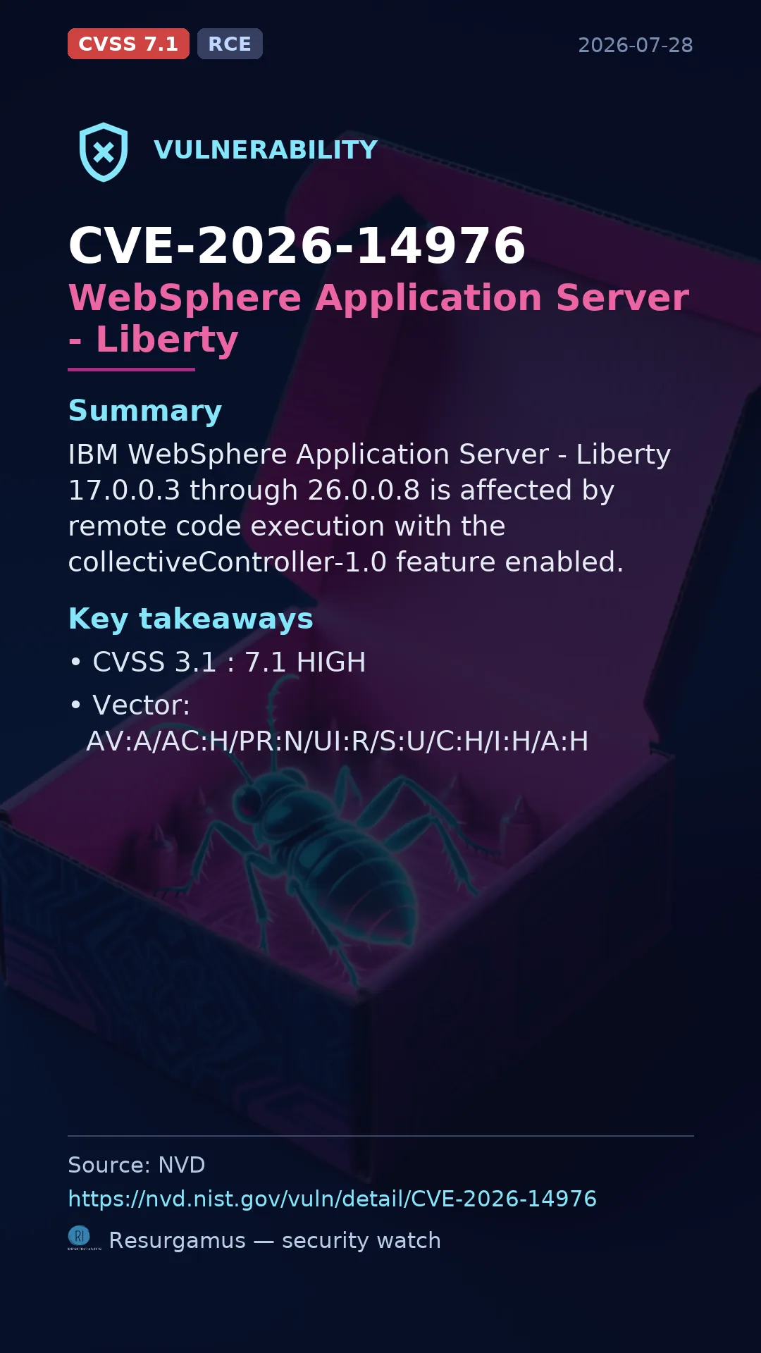 CVE-2026-14976 WebSphere Application Server - Liberty Vulnerability