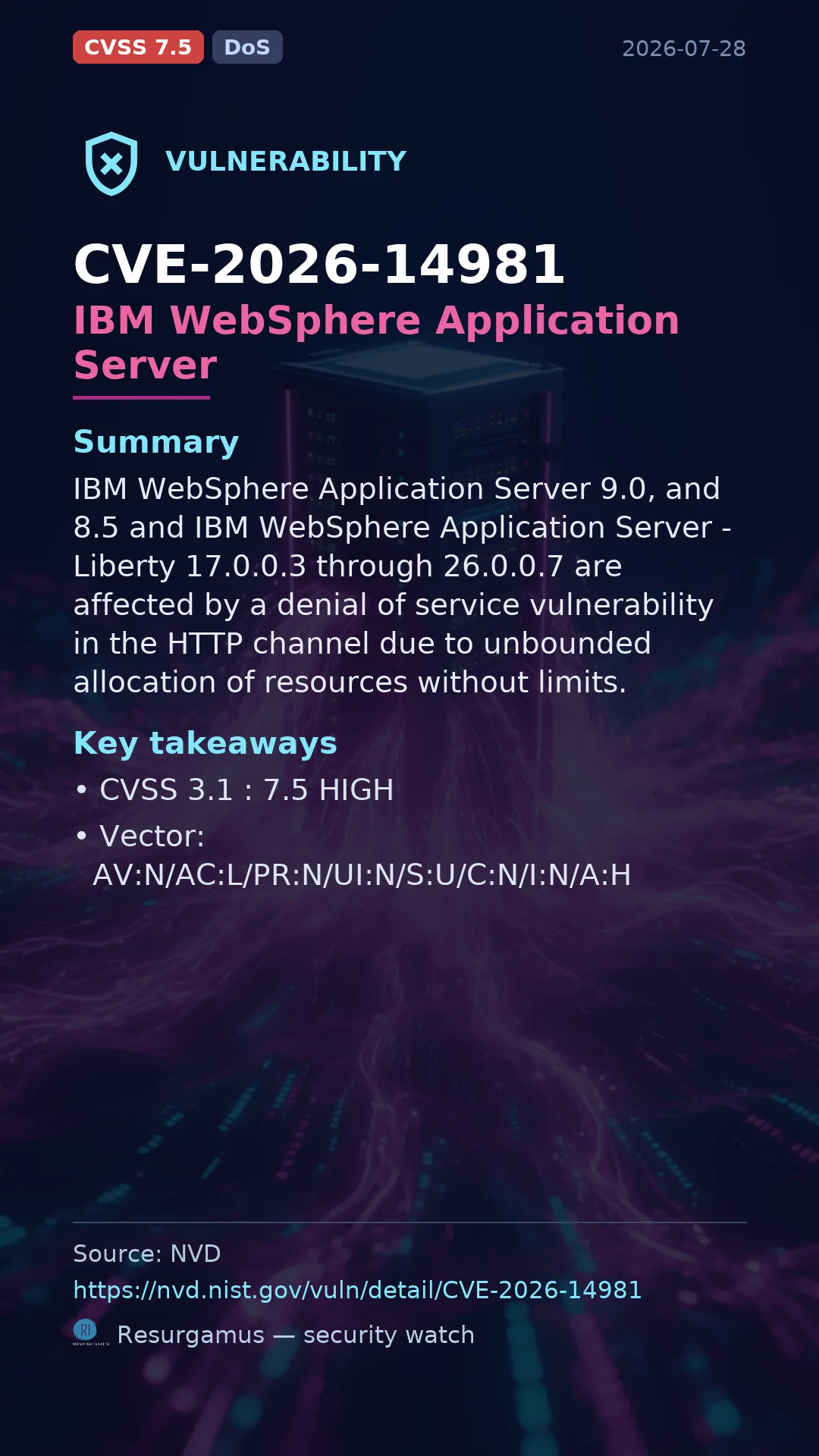 CVE-2026-14981 IBM WebSphere Application Server Vulnerability