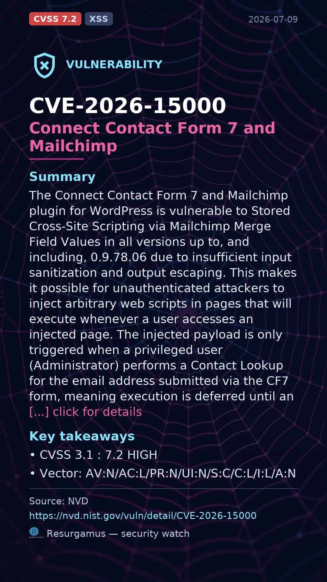 CVE-2026-15000 Connect Contact Form 7 and Mailchimp Vulnerability