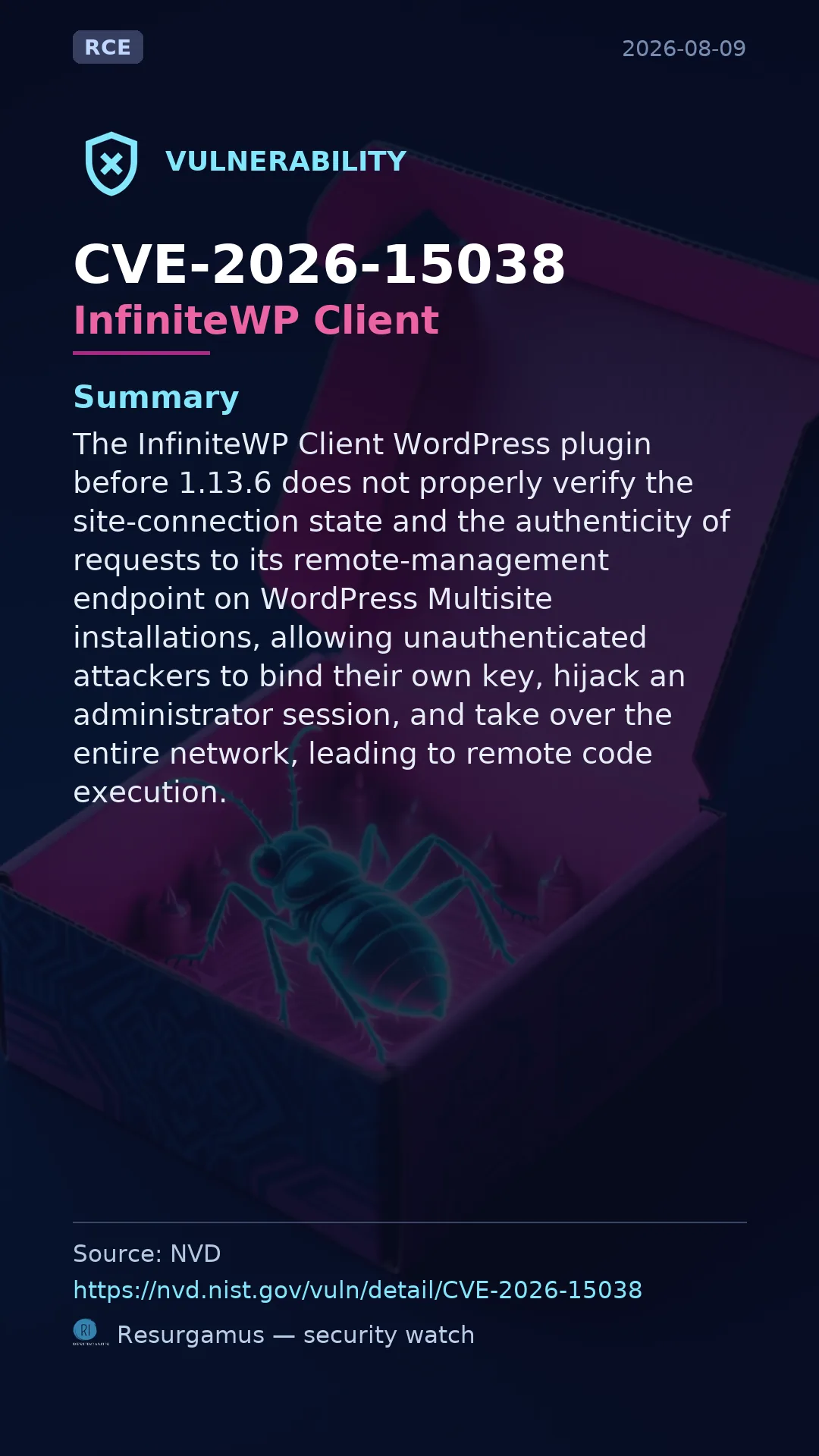 CVE-2026-15038 InfiniteWP Client Vulnerability