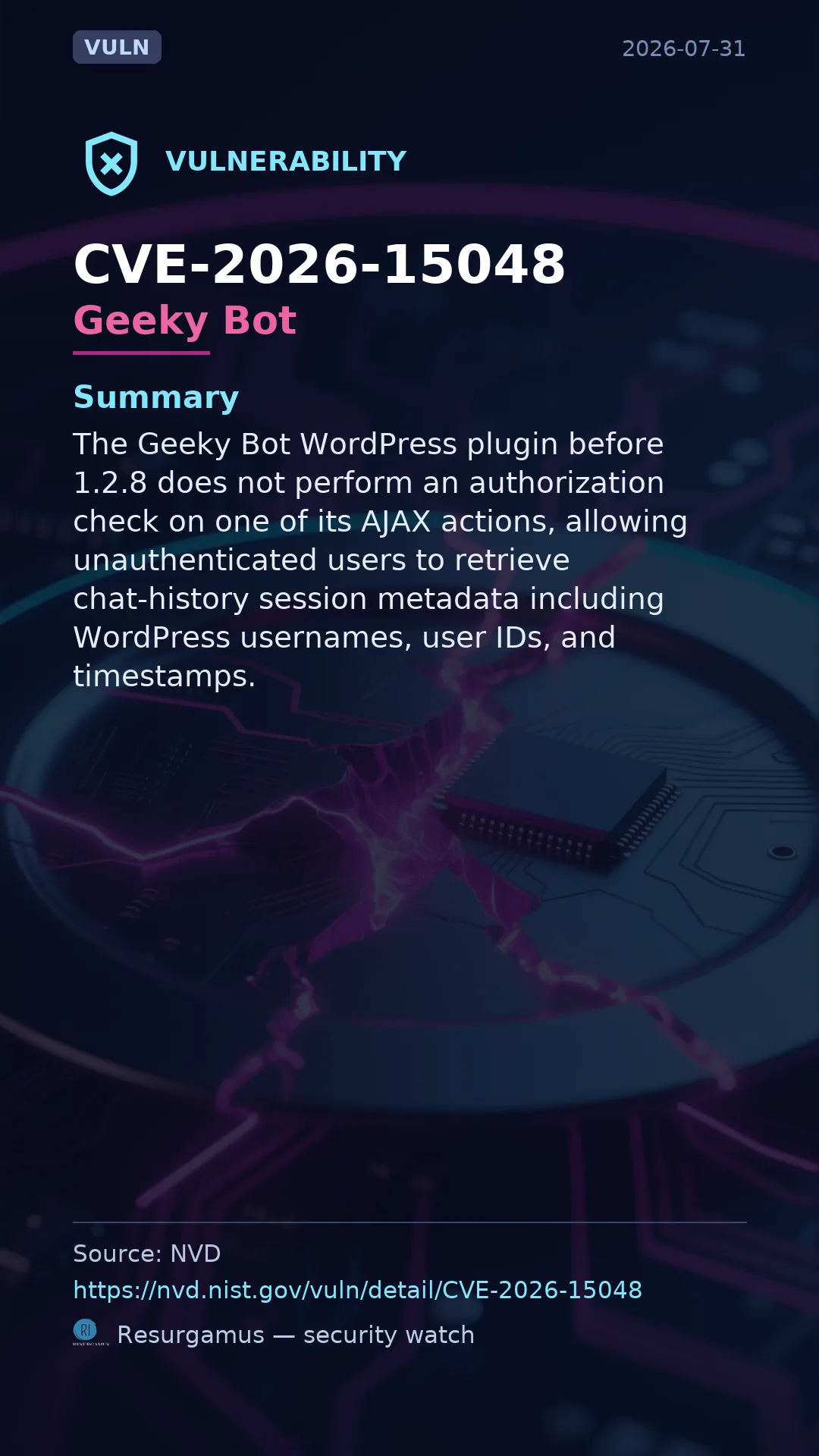 CVE-2026-15048 Geeky Bot Vulnerability