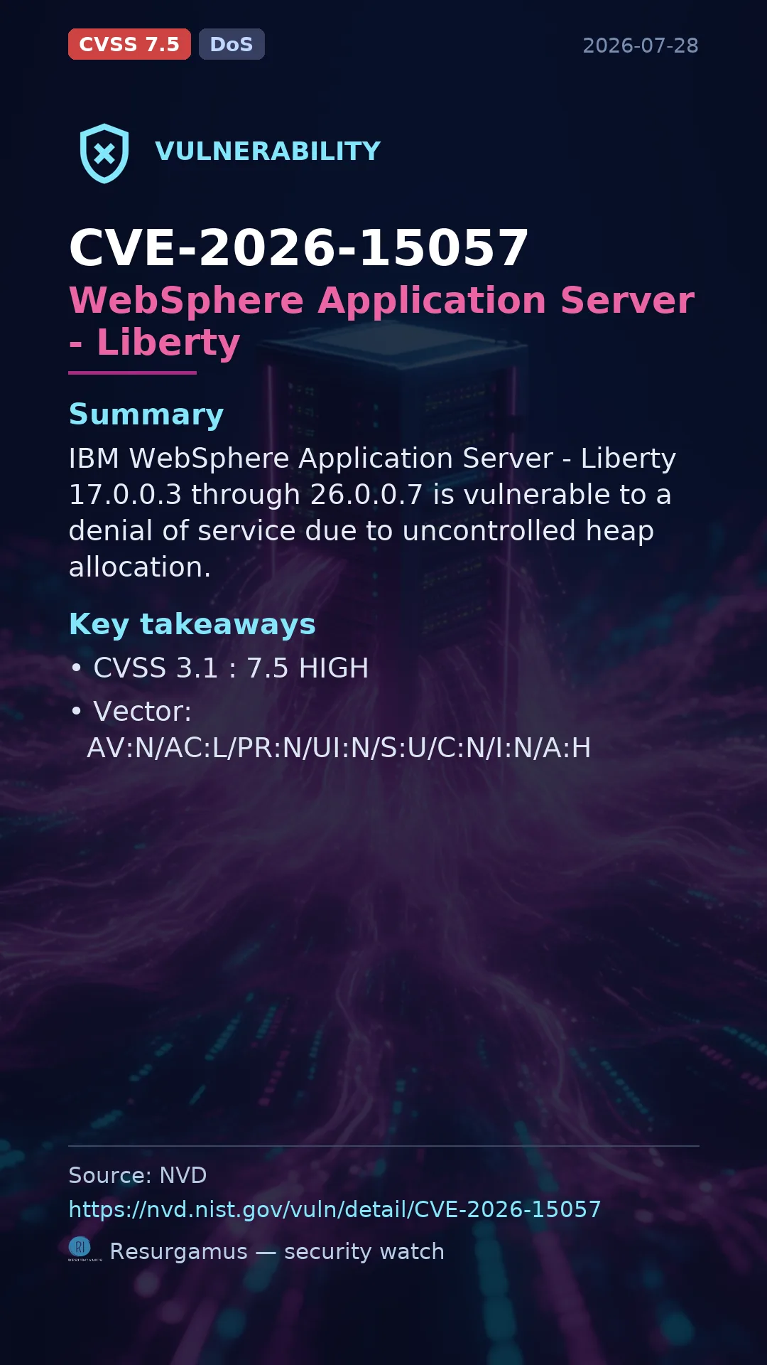 CVE-2026-15057 WebSphere Application Server - Liberty Vulnerability