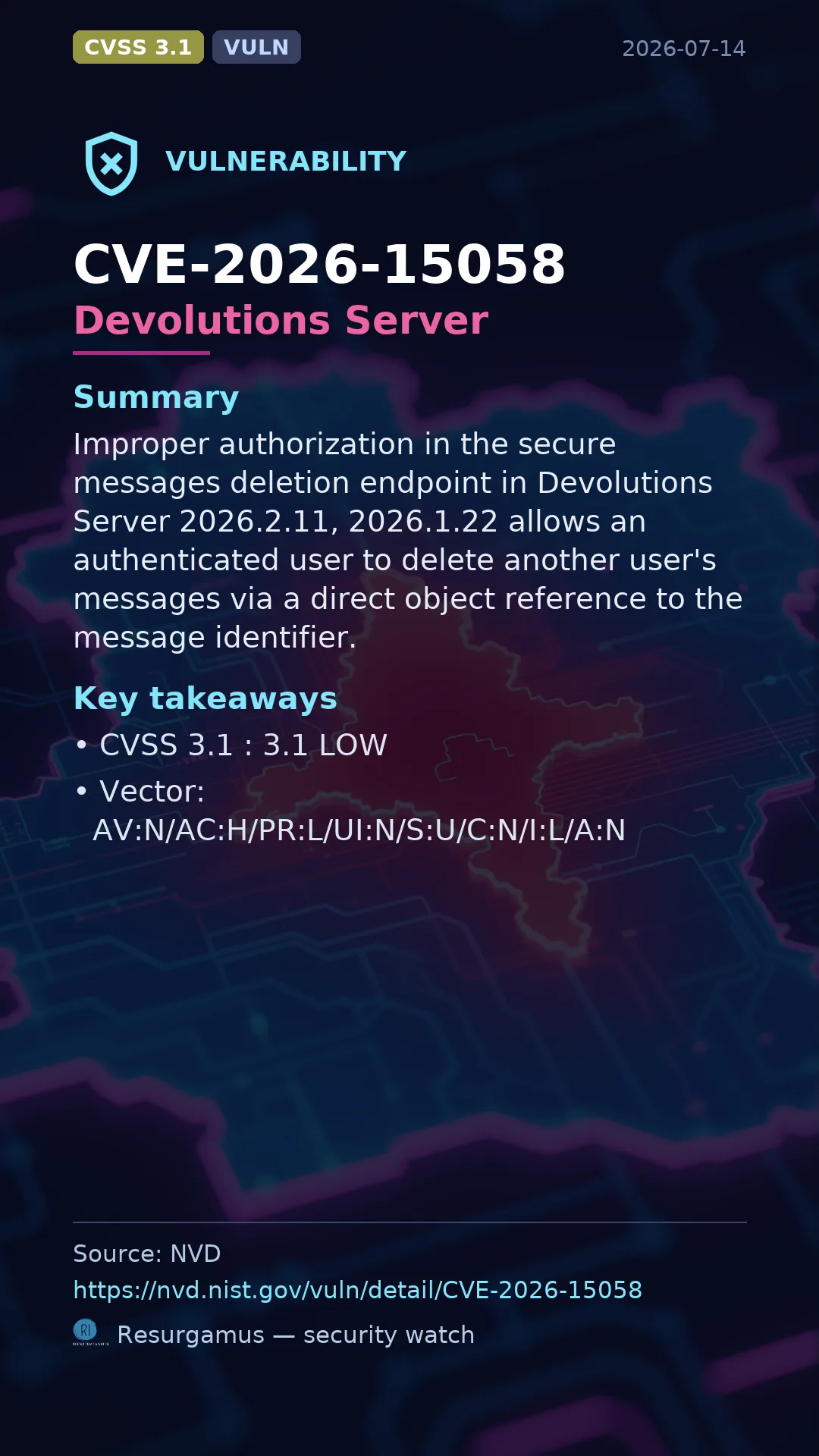 CVE-2026-15058 Devolutions Server Vulnerability