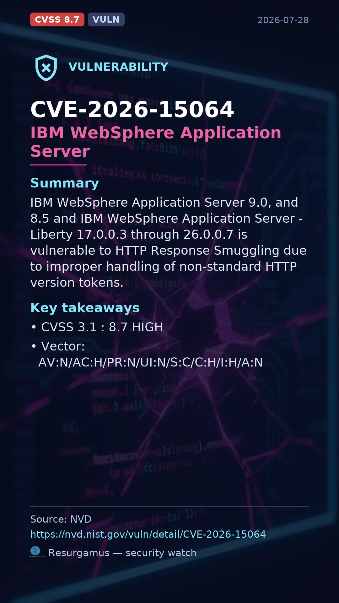 CVE-2026-15064 IBM WebSphere Application Server Vulnerability
