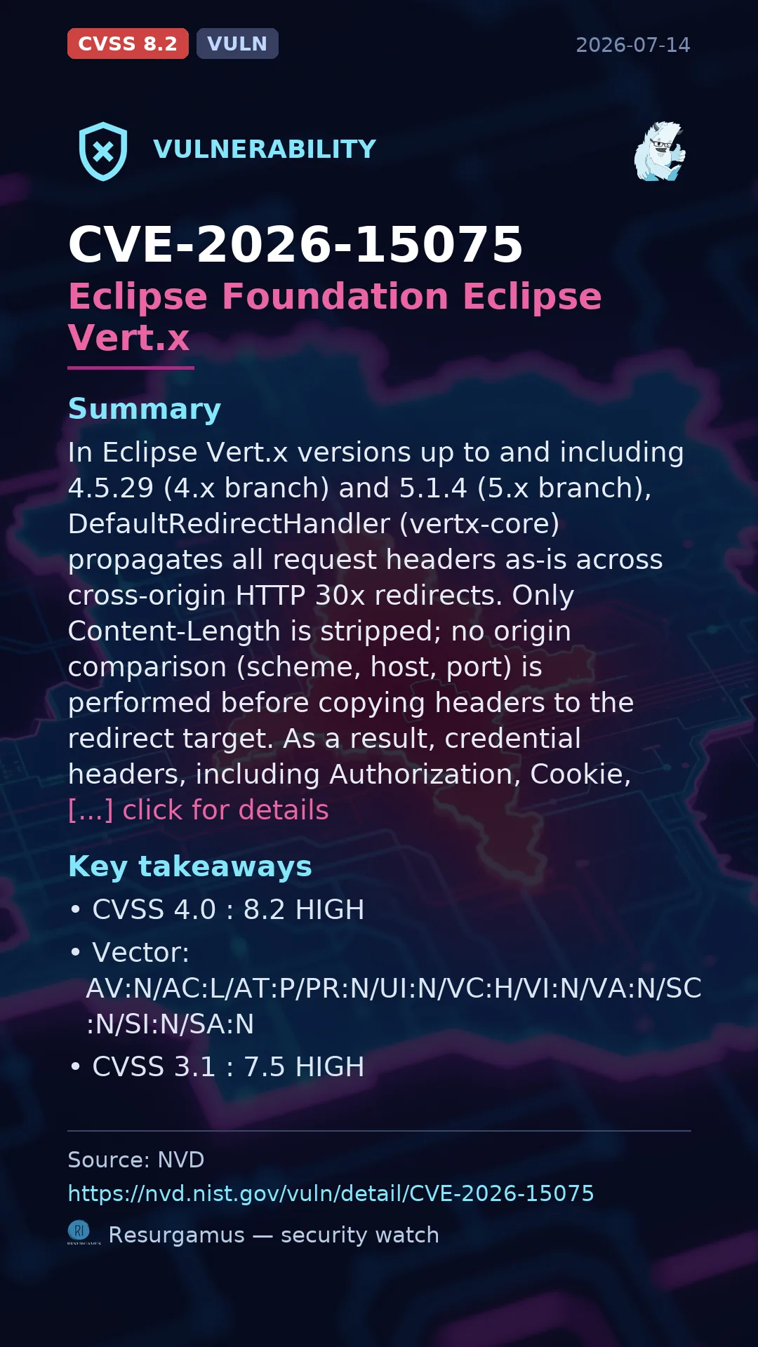 CVE-2026-15075 Eclipse Foundation Eclipse Vert.x Vulnerability