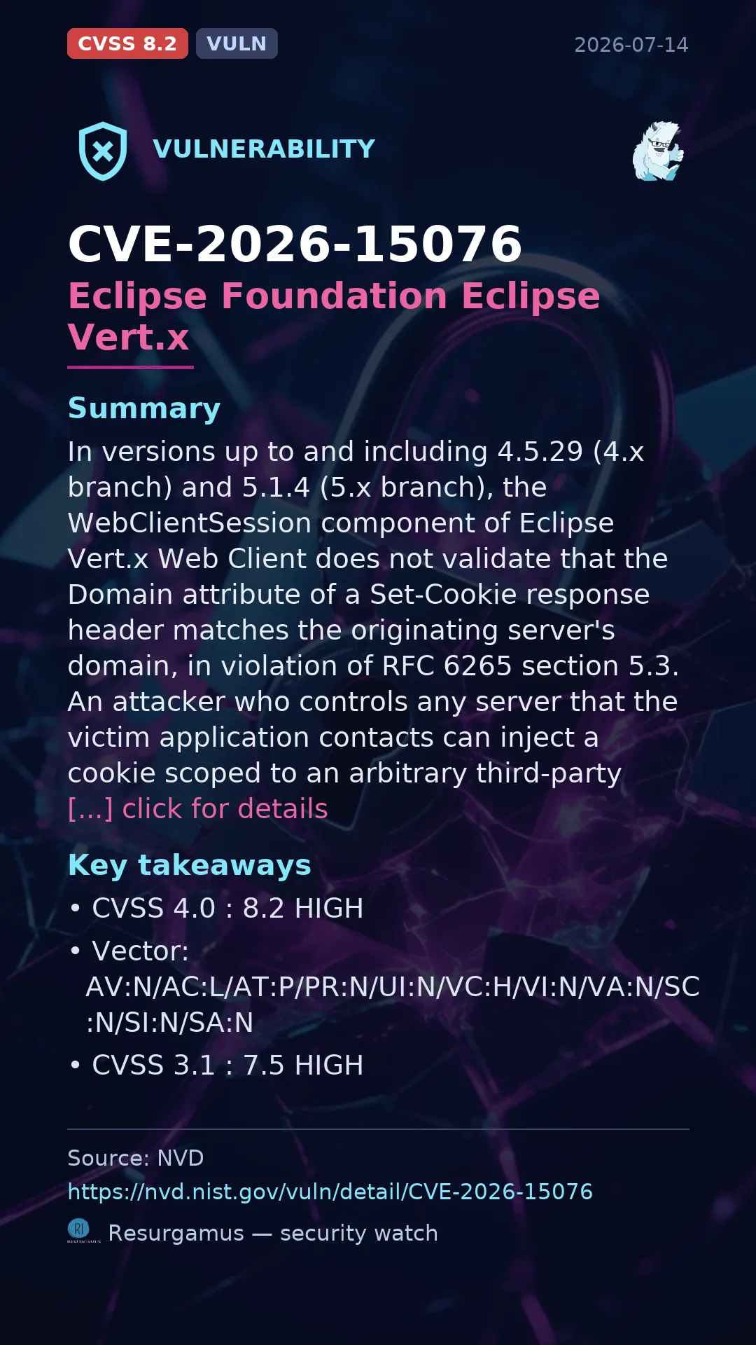 CVE-2026-15076 Eclipse Foundation Eclipse Vert.x Vulnerability