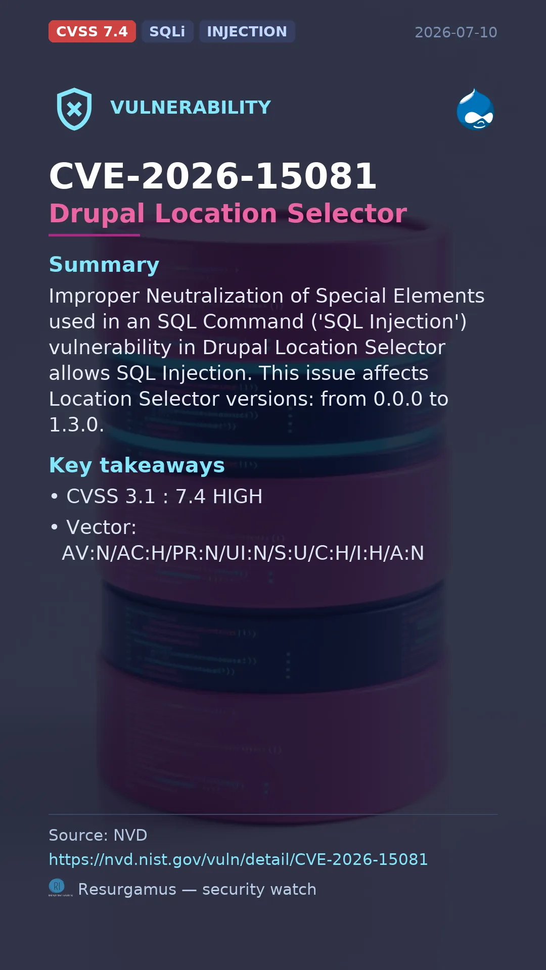 CVE-2026-15081 Drupal Location Selector Vulnerability