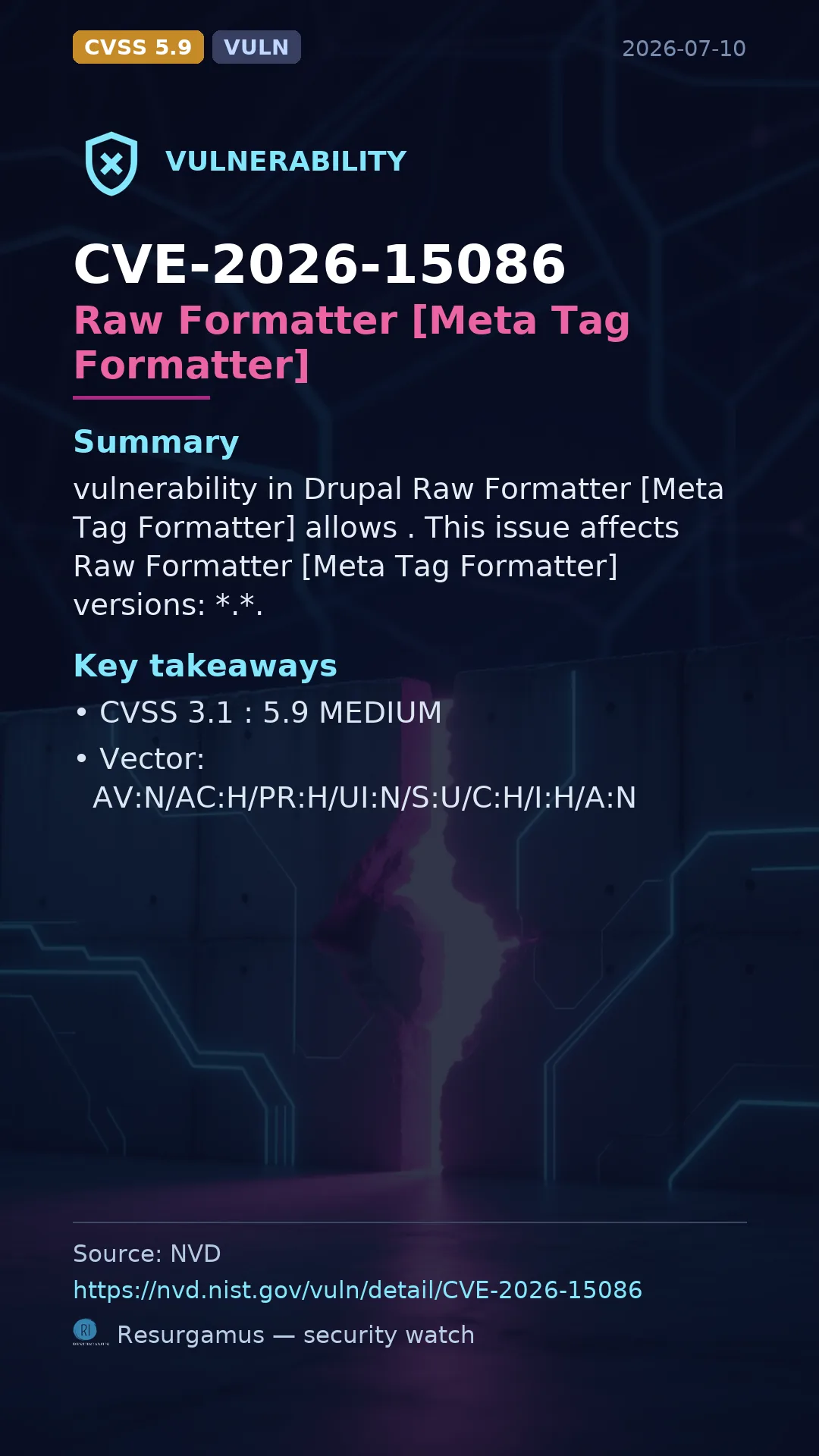 CVE-2026-15086 Raw Formatter [Meta Tag Formatter] Vulnerability