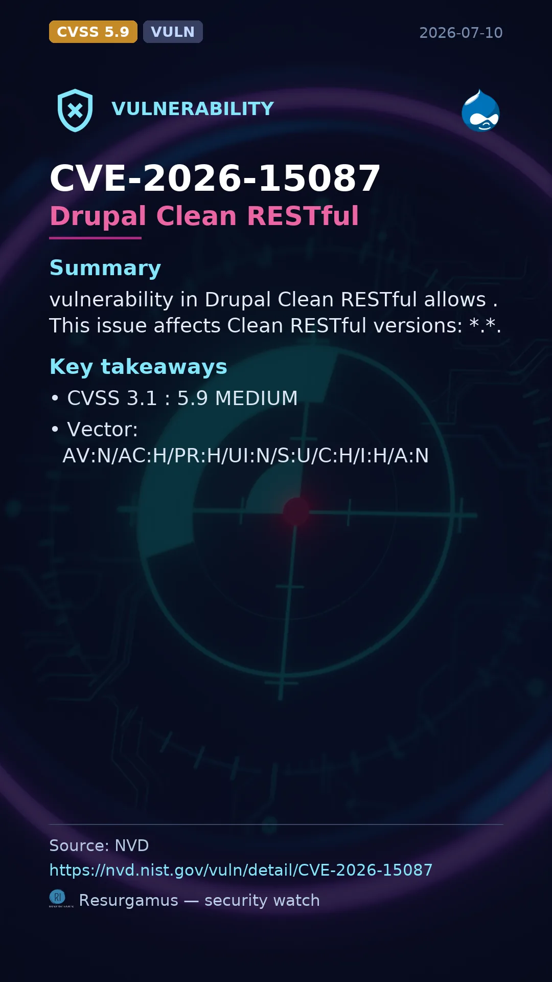 CVE-2026-15087 Drupal Clean RESTful Vulnerability