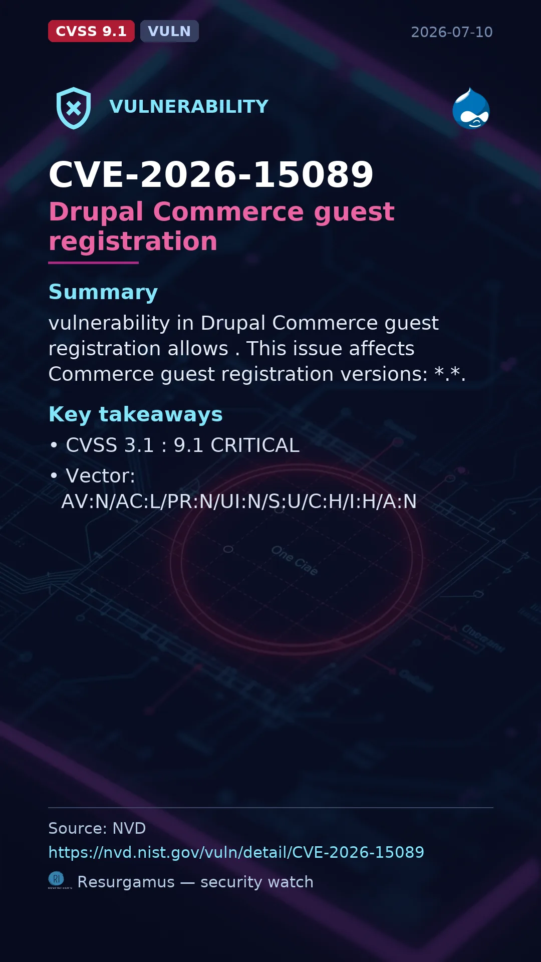 CVE-2026-15089 Drupal Commerce guest registration Vulnerability