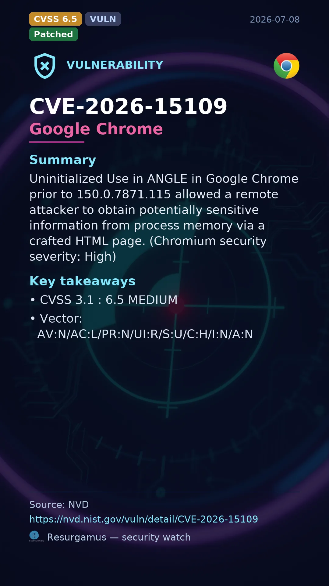 CVE-2026-15109 Google Chrome Vulnerability
