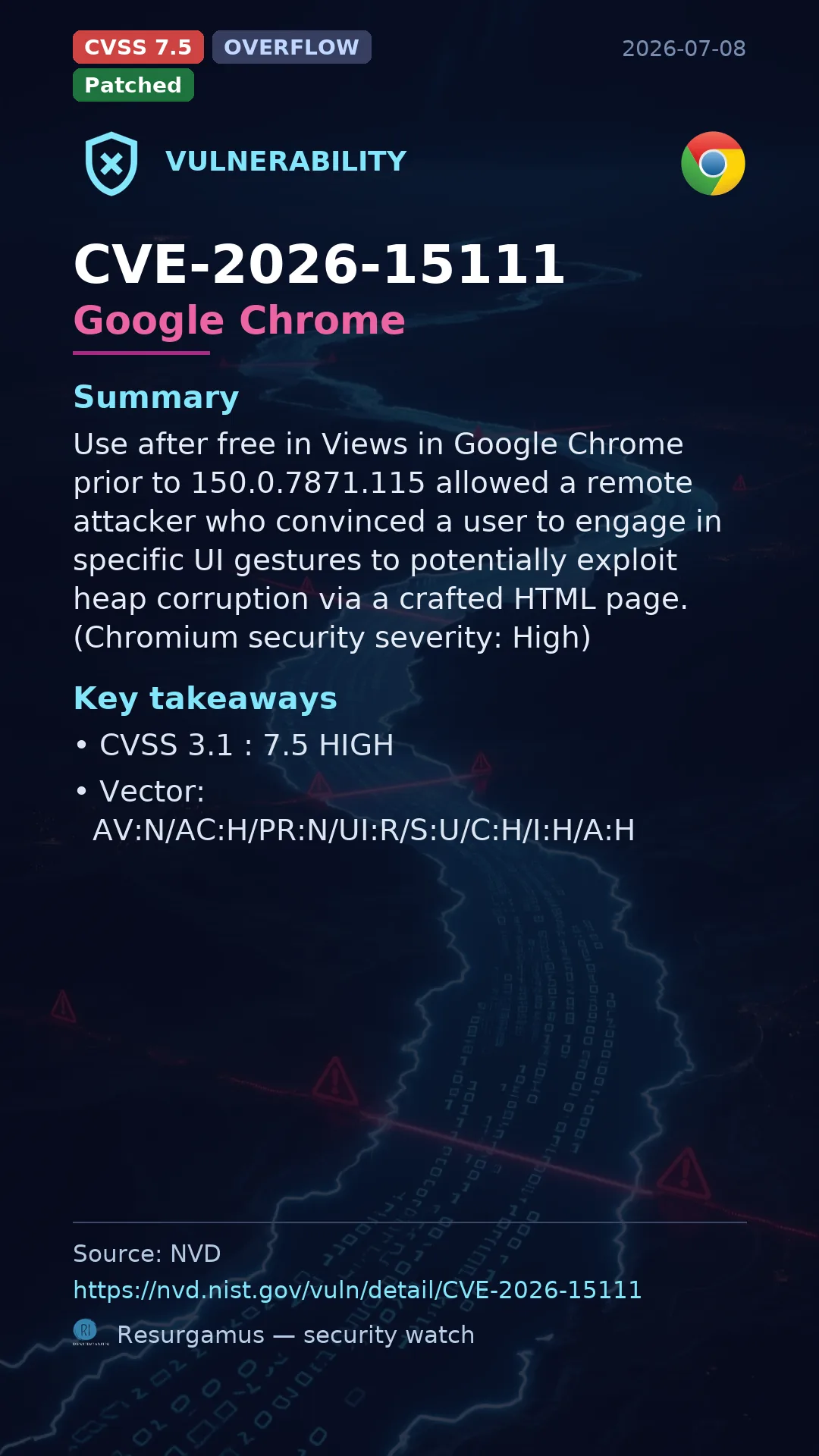 CVE-2026-15111 Google Chrome Vulnerability