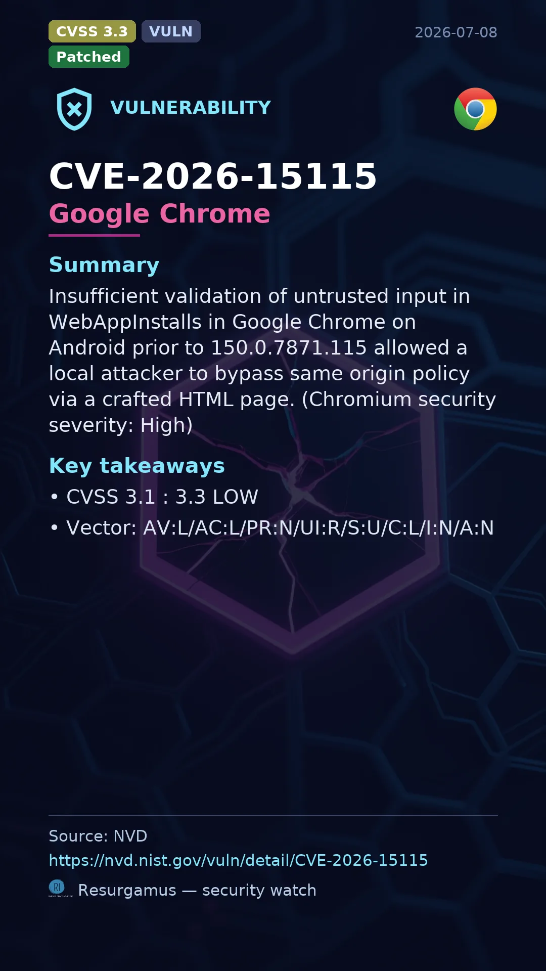 CVE-2026-15115 Google Chrome Vulnerability