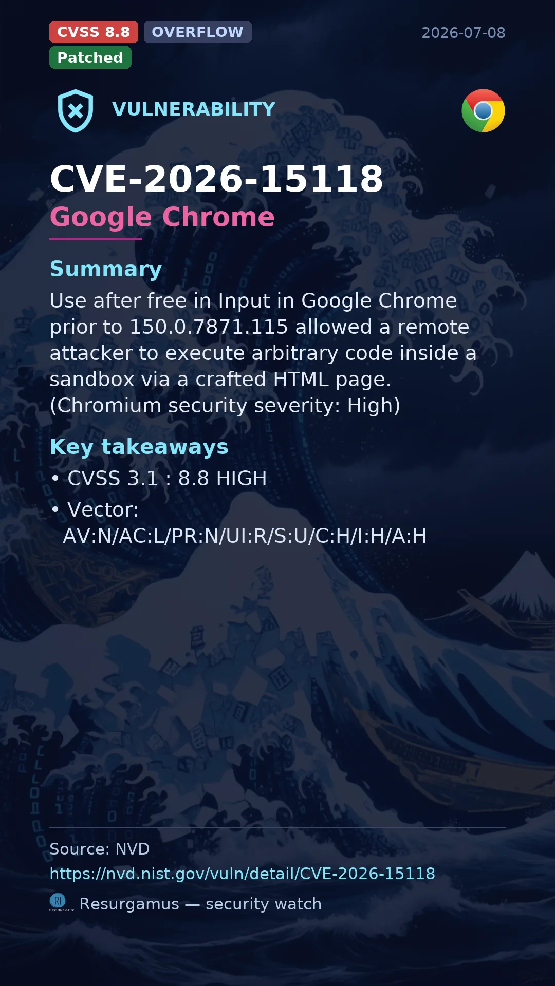 CVE-2026-15118 Google Chrome Vulnerability