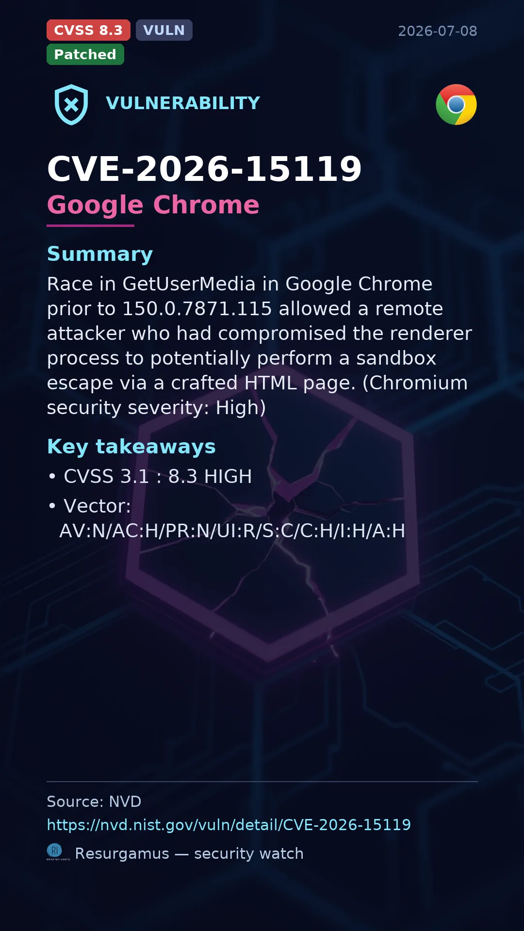 CVE-2026-15119 Google Chrome Vulnerability