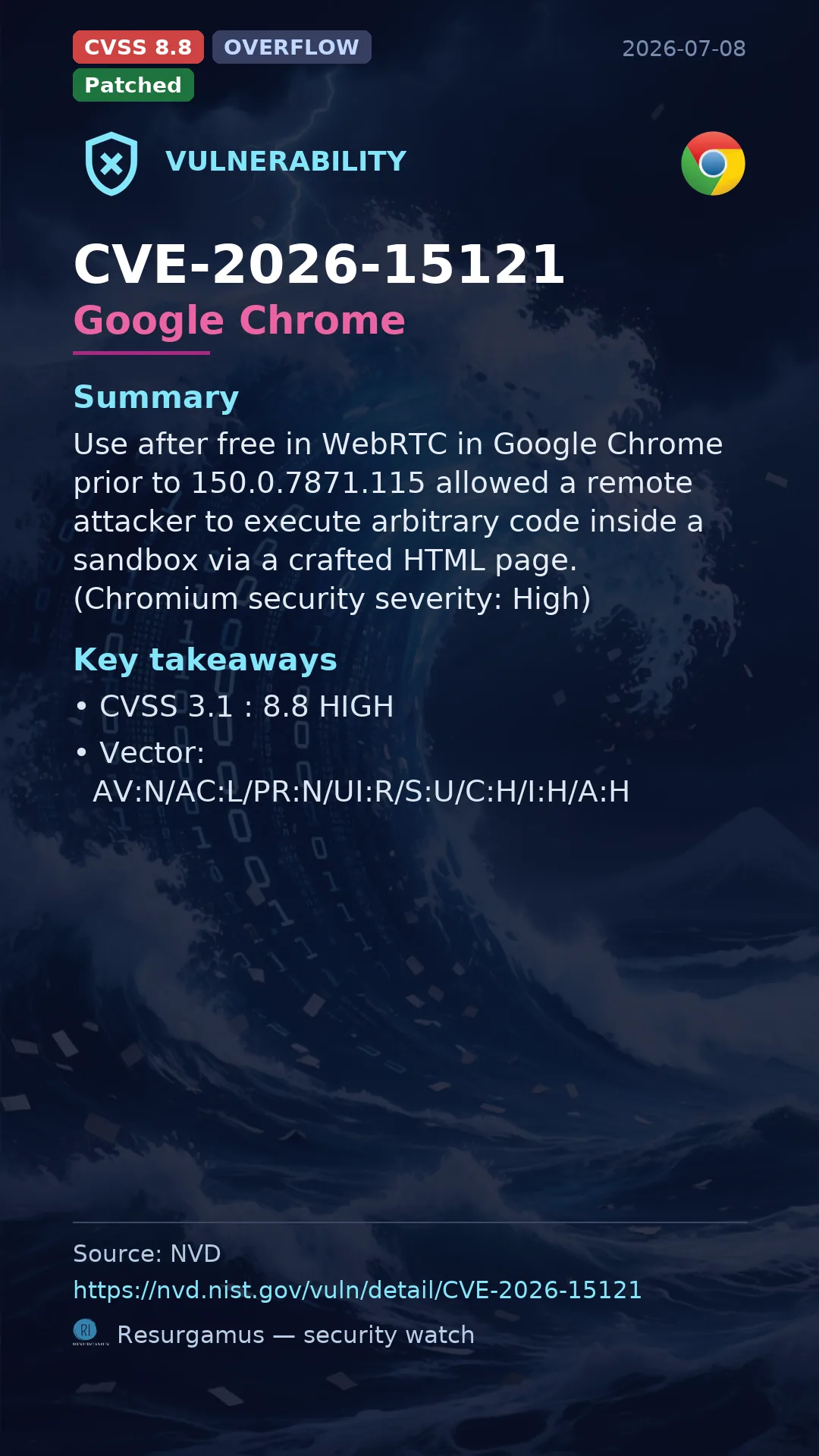 CVE-2026-15121 Google Chrome Vulnerability