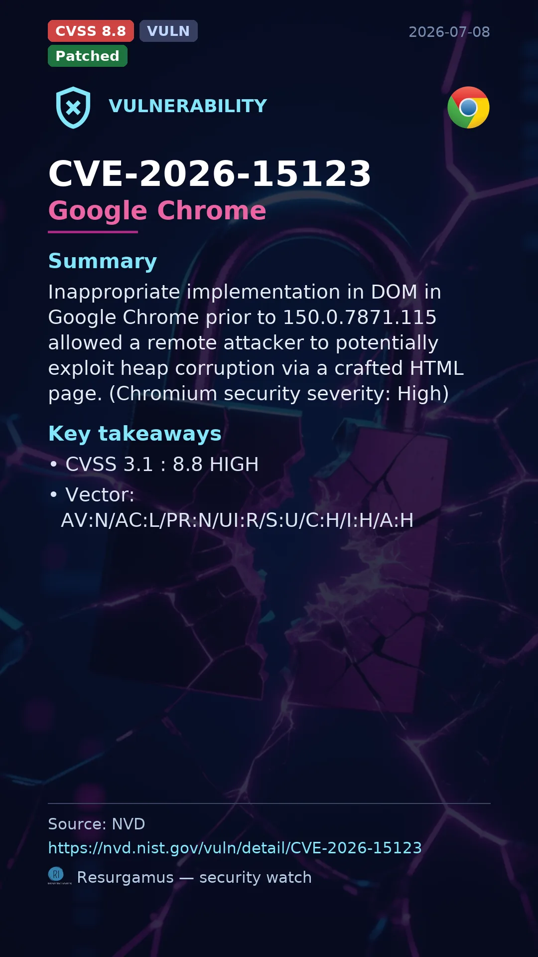 CVE-2026-15123 Google Chrome Vulnerability