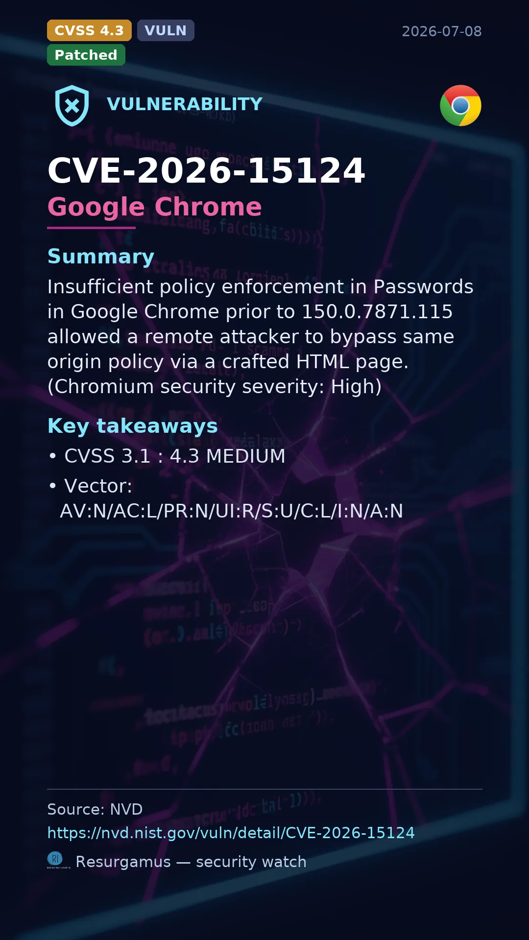 CVE-2026-15124 Google Chrome Vulnerability