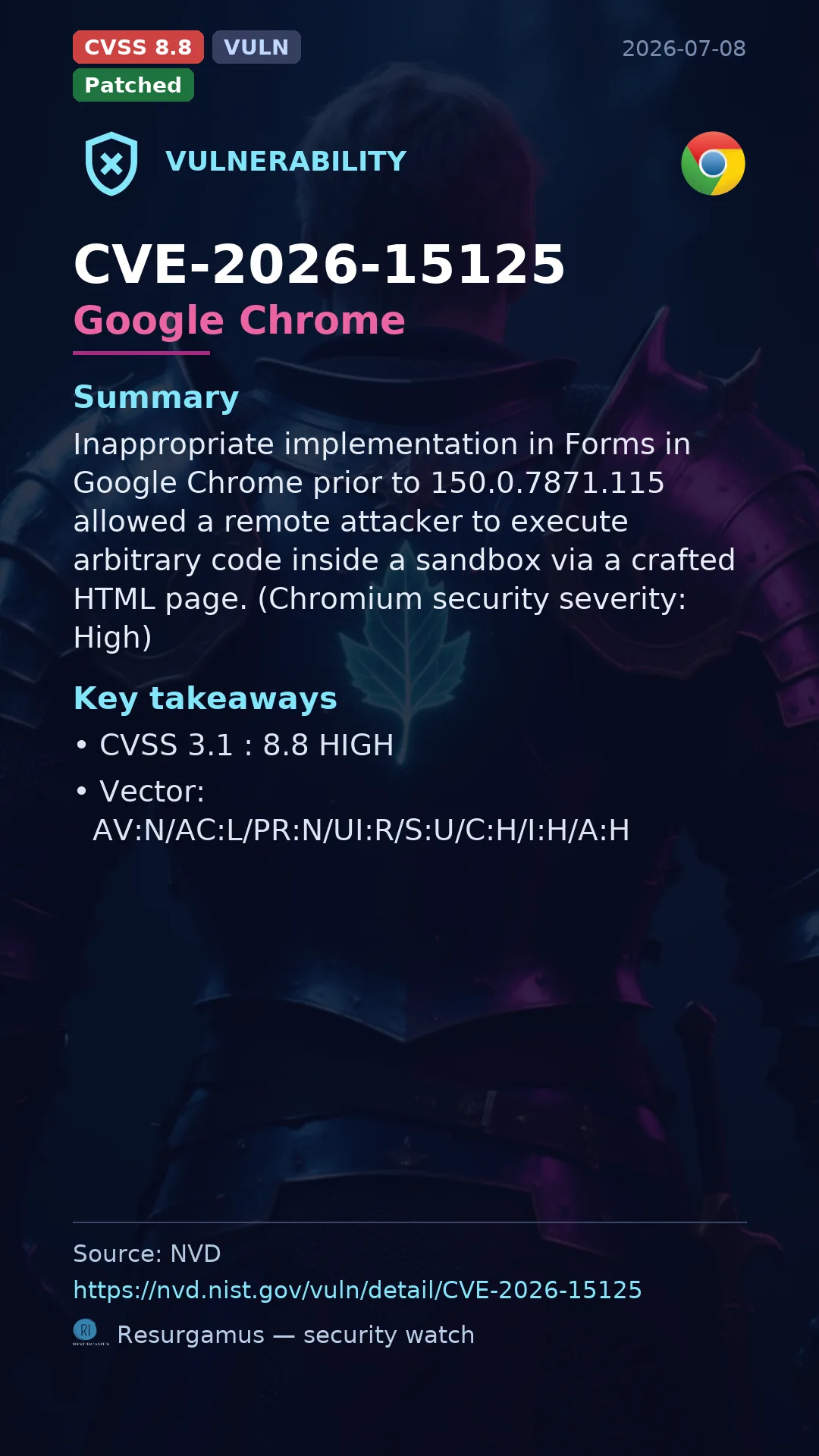 CVE-2026-15125 Google Chrome Vulnerability