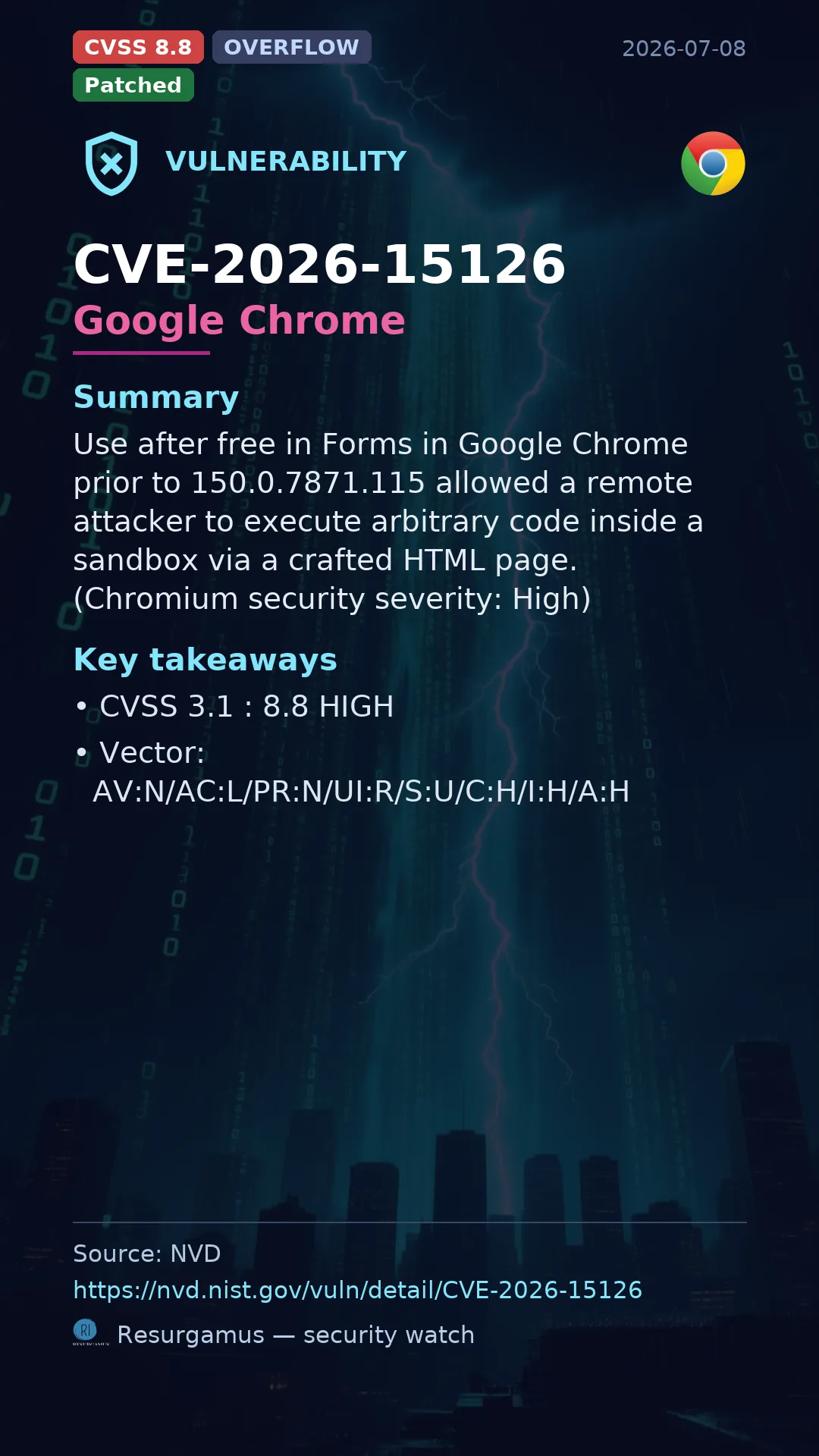 CVE-2026-15126 Google Chrome Vulnerability
