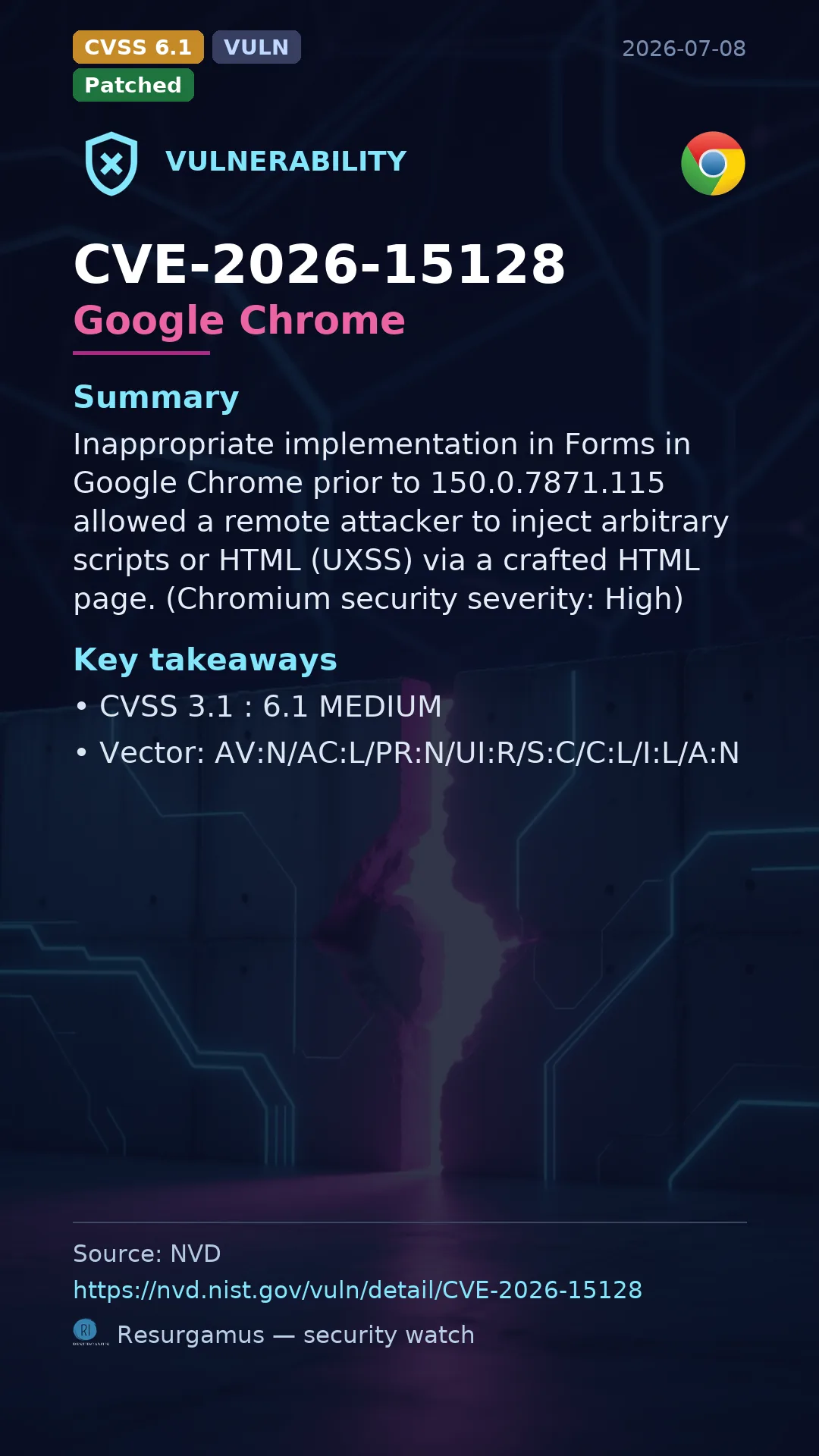 CVE-2026-15128 Google Chrome Vulnerability