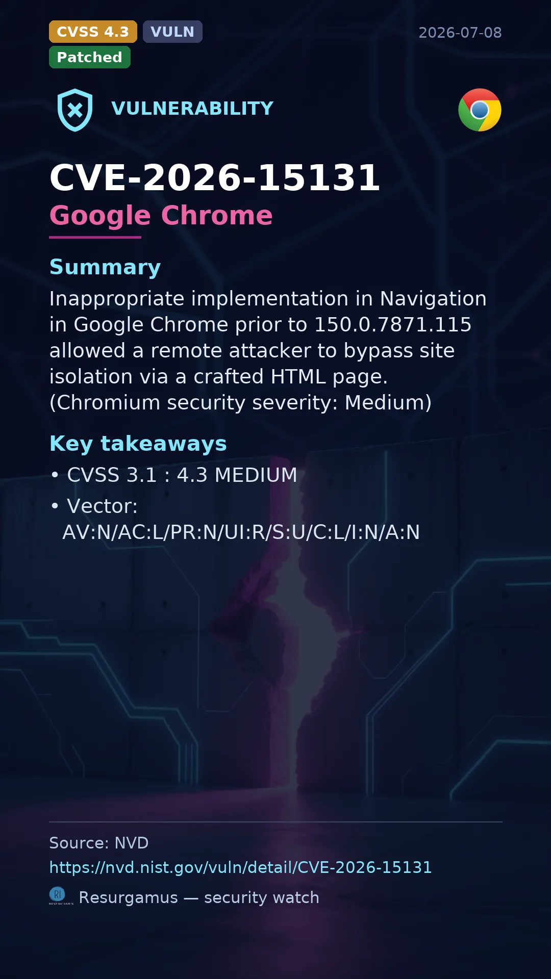CVE-2026-15131 Google Chrome Vulnerability