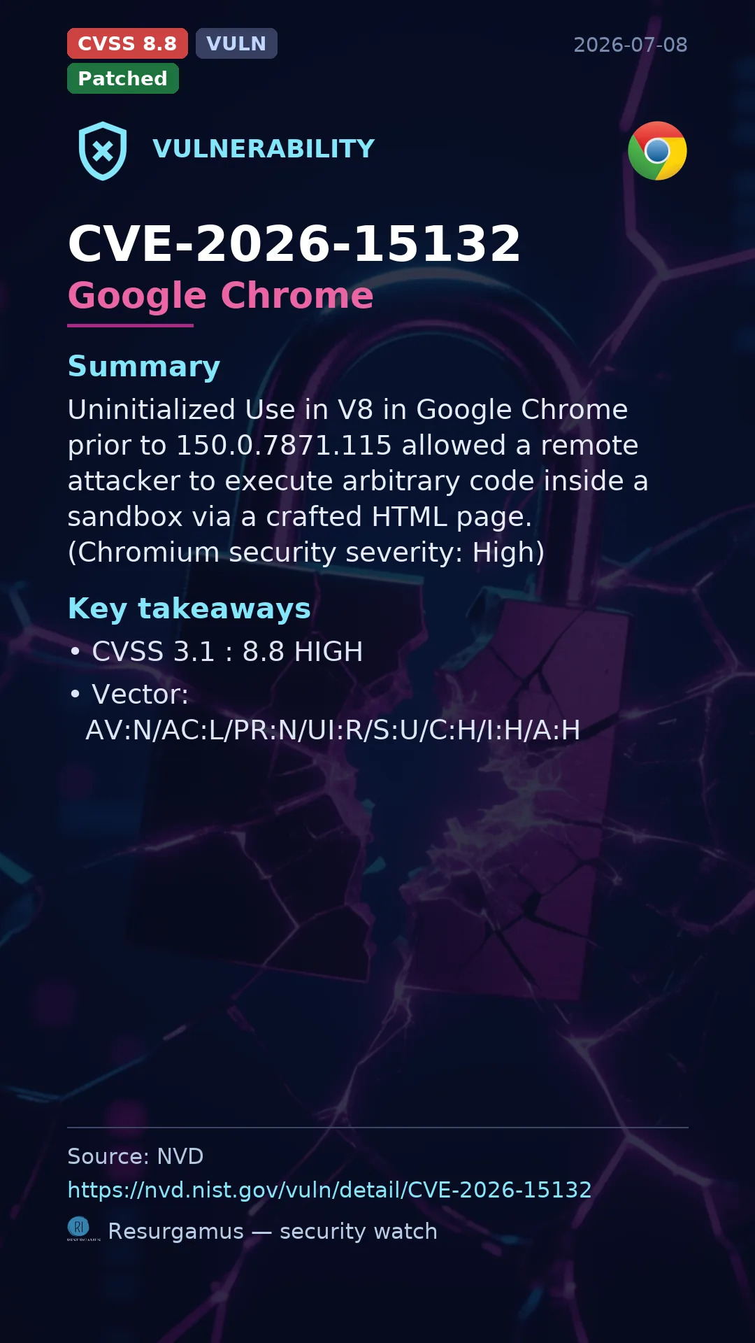 CVE-2026-15132 Google Chrome Vulnerability