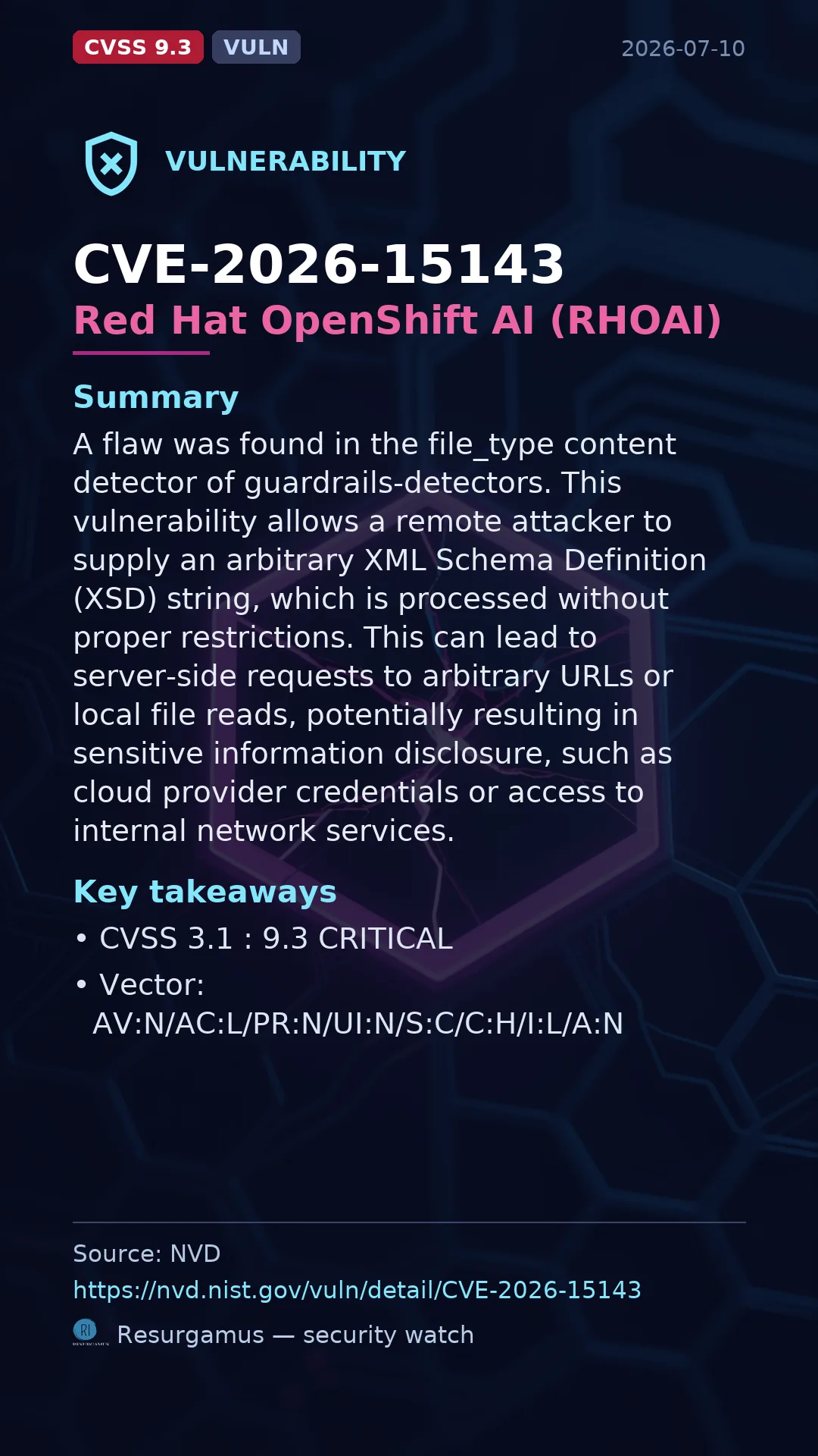 CVE-2026-15143 Red Hat OpenShift AI (RHOAI) Vulnerability