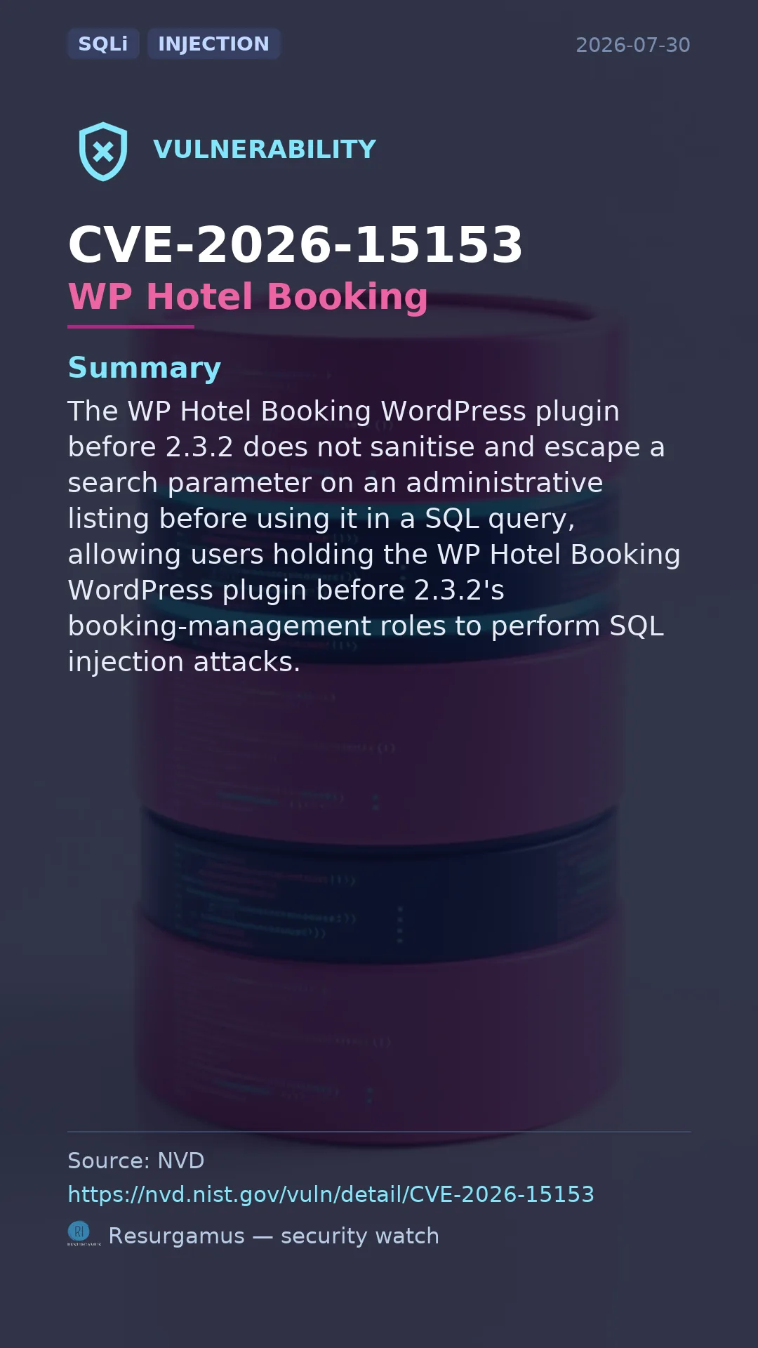 CVE-2026-15153 WP Hotel Booking Vulnerability