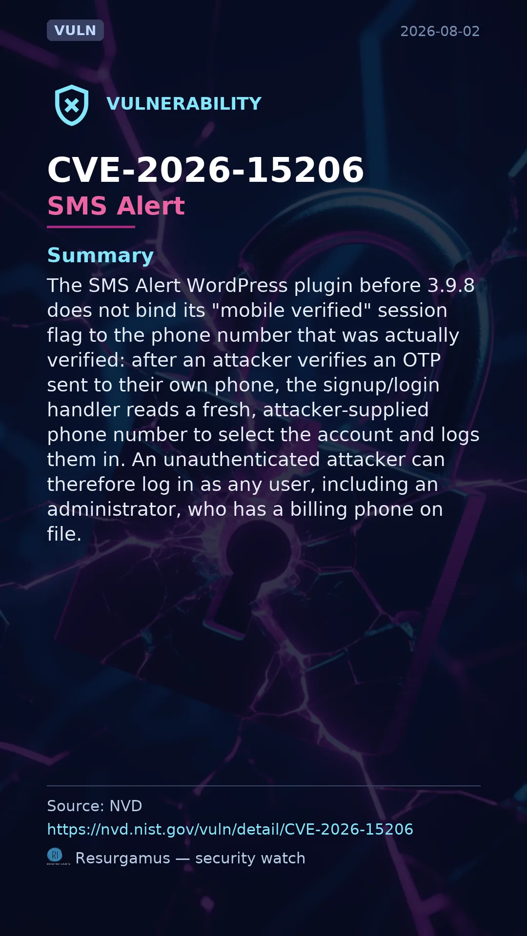 CVE-2026-15206 SMS Alert Vulnerability