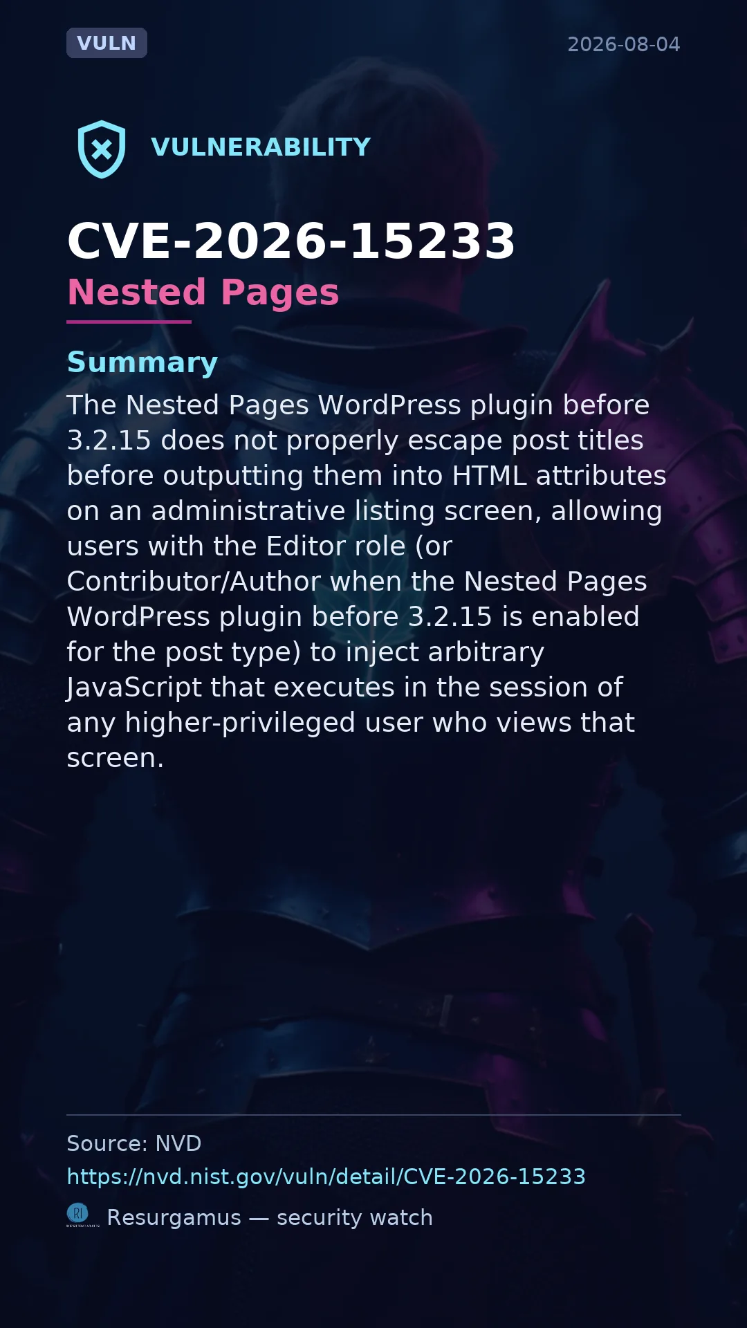 CVE-2026-15233 Nested Pages Vulnerability