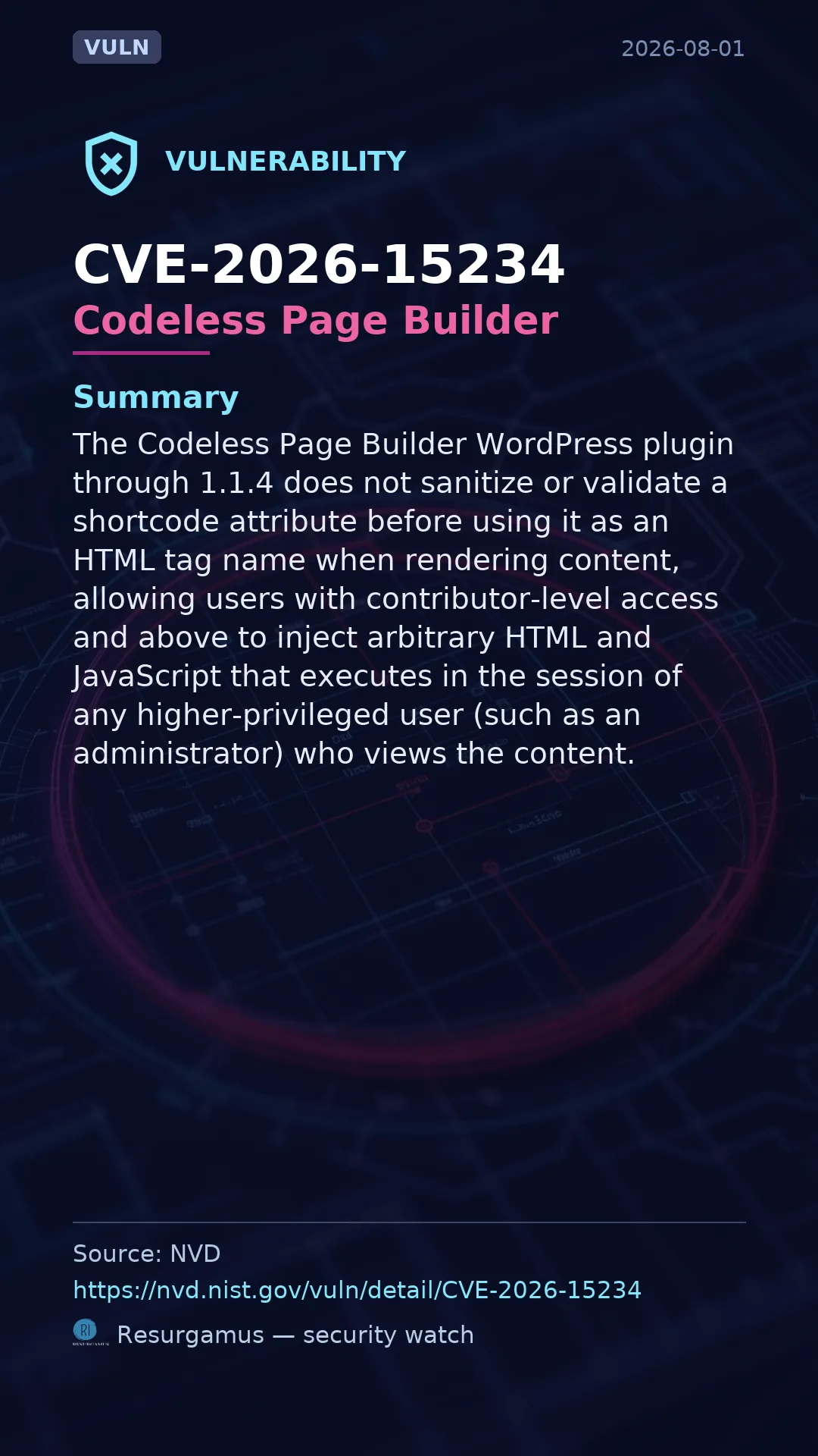 CVE-2026-15234 Codeless Page Builder Vulnerability