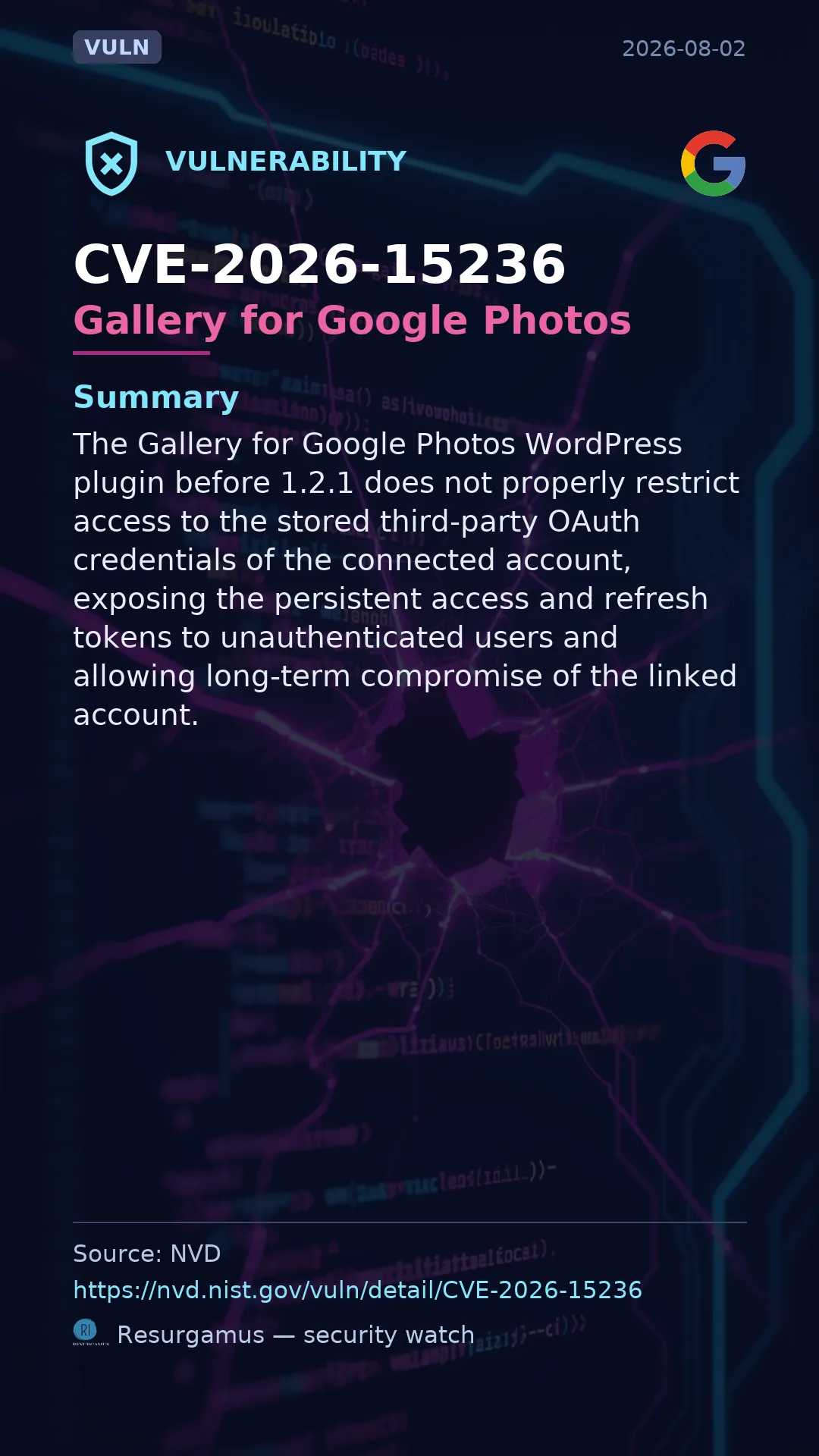 CVE-2026-15236 Gallery for Google Photos Vulnerability