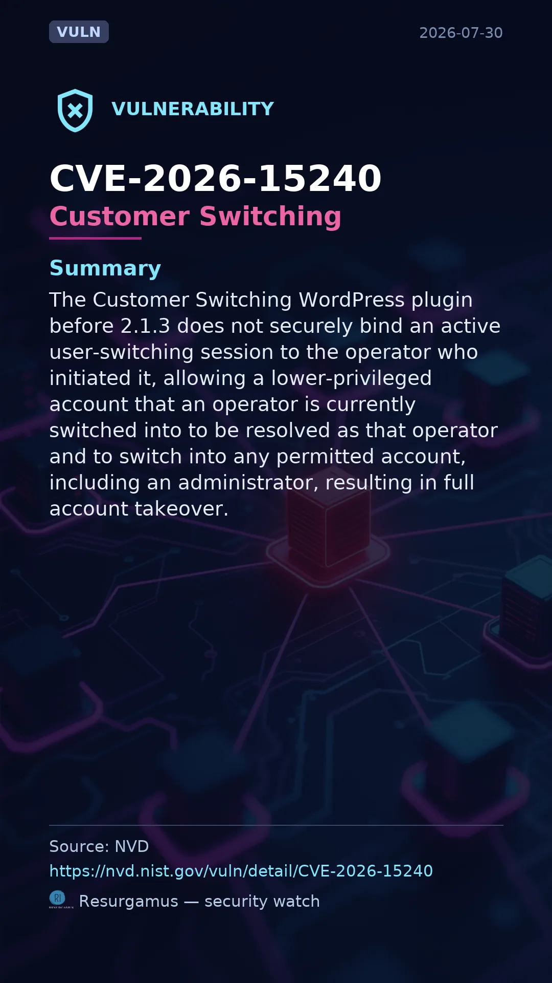 CVE-2026-15240 Customer Switching Vulnerability