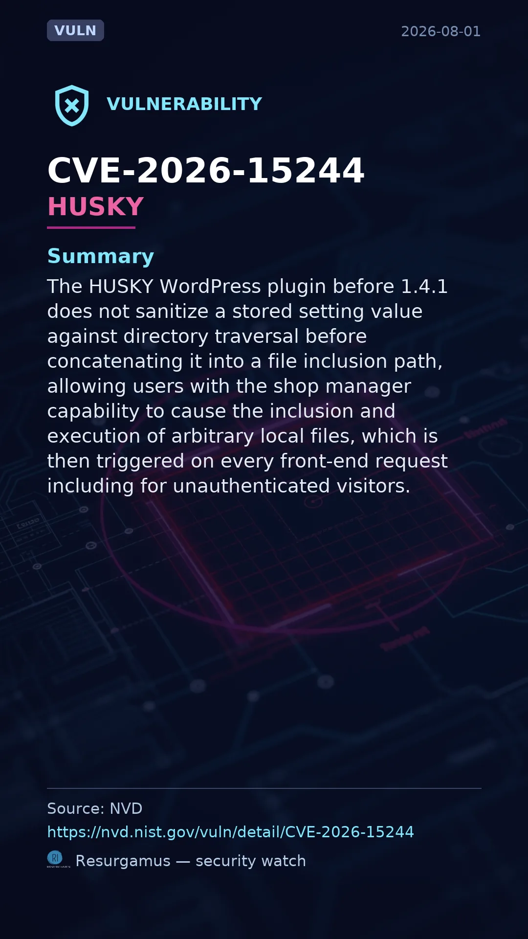 CVE-2026-15244 HUSKY Vulnerability