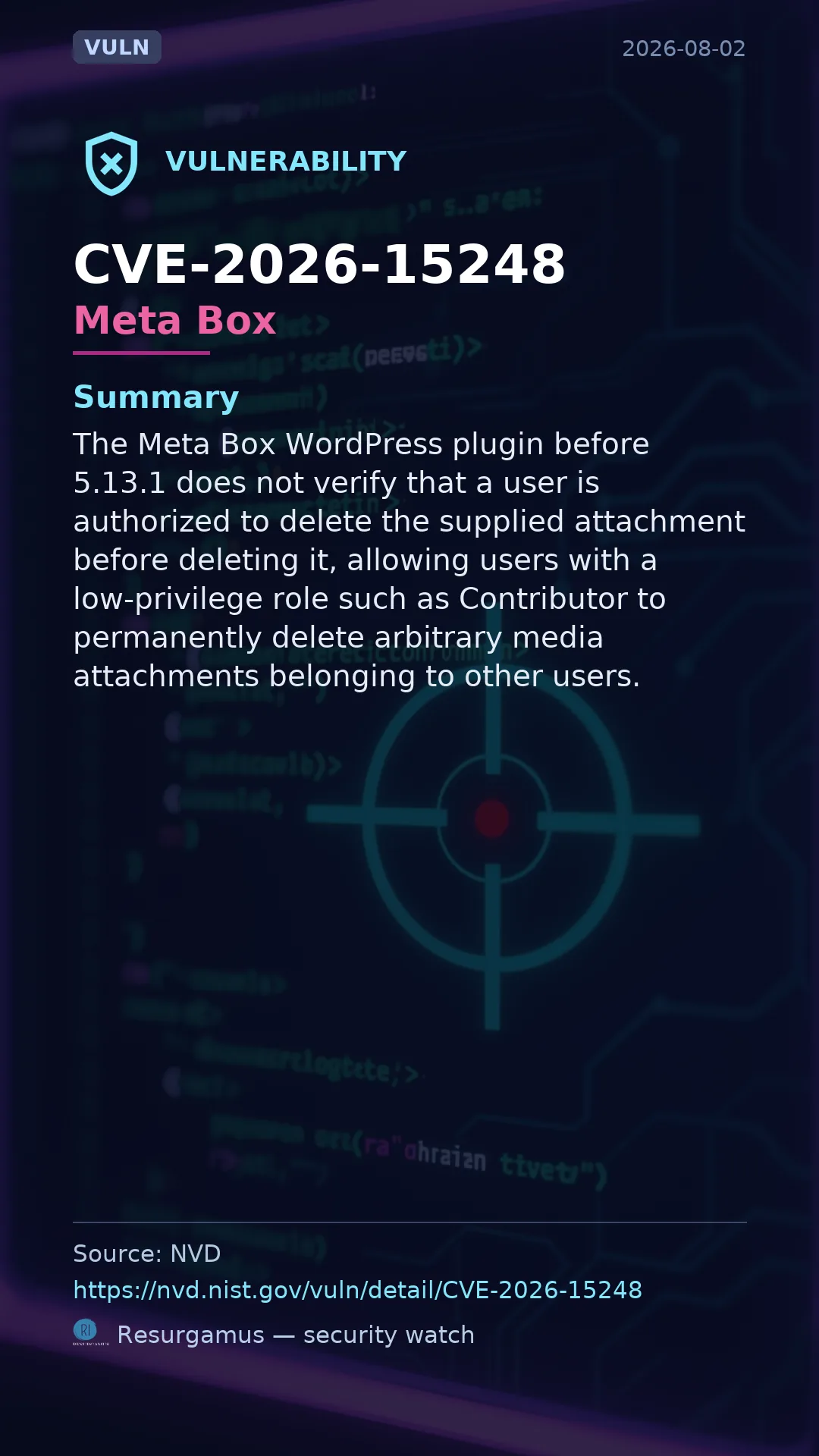 CVE-2026-15248 Meta Box Vulnerability