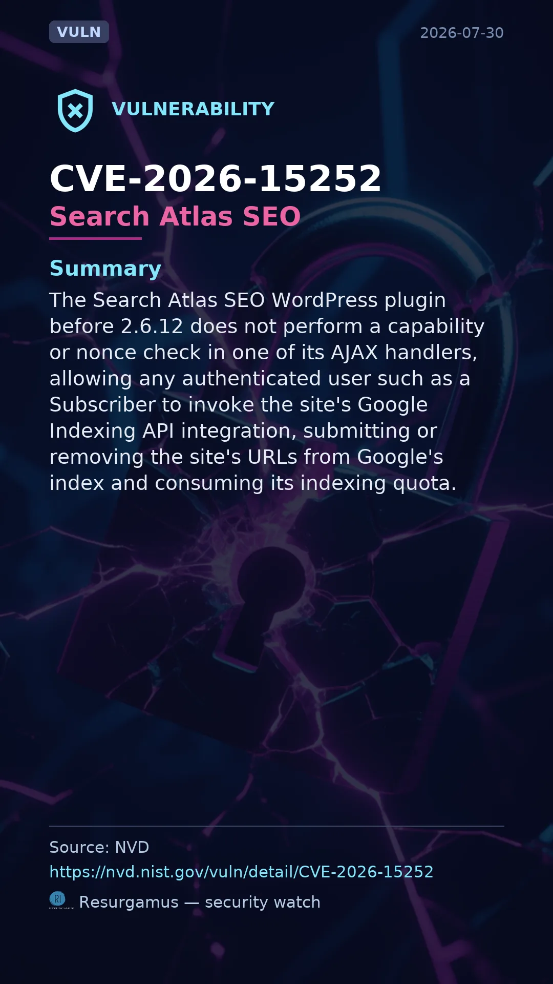 CVE-2026-15252 Search Atlas SEO Vulnerability
