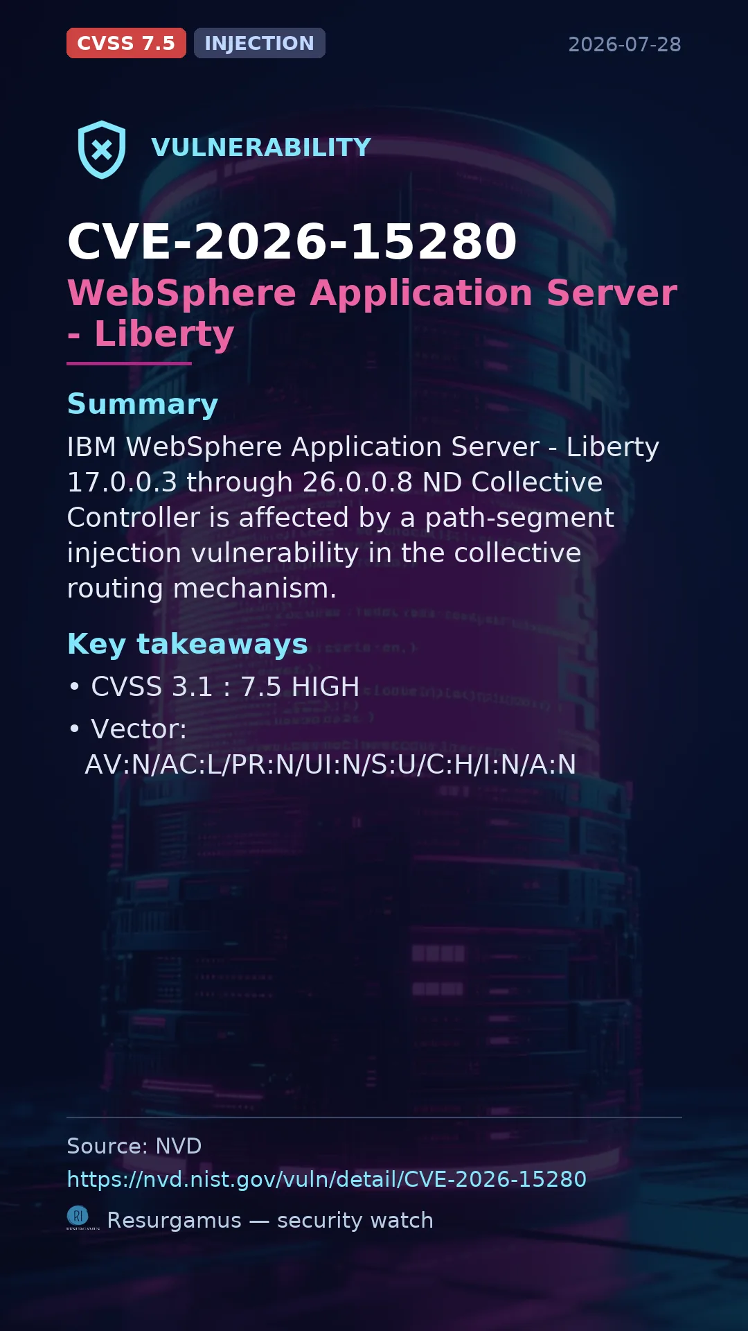 CVE-2026-15280 WebSphere Application Server - Liberty Vulnerability