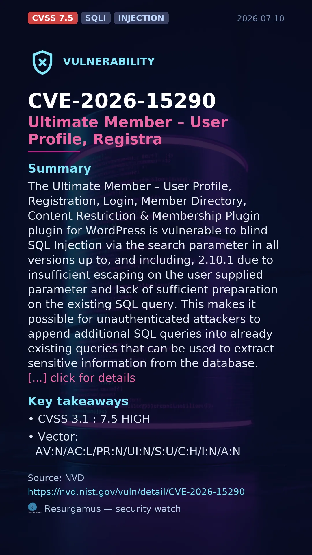 CVE-2026-15290 Ultimate Member – User Profile, Registra Vulnerability