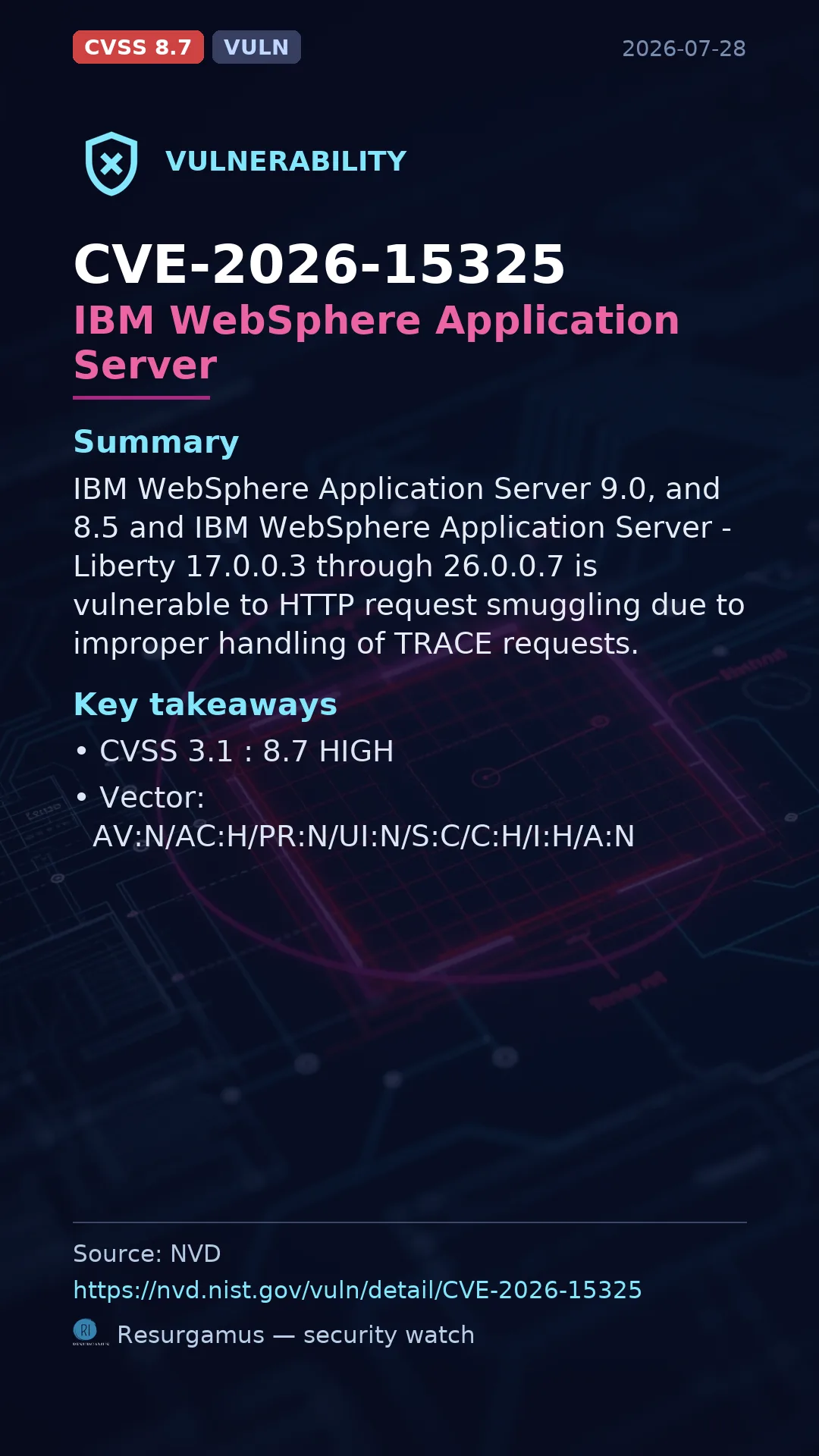 CVE-2026-15325 IBM WebSphere Application Server Vulnerability