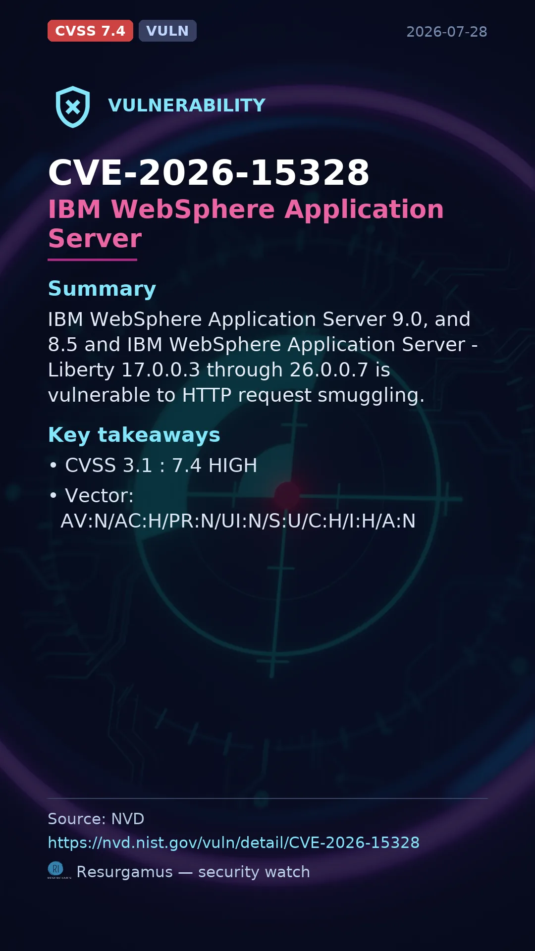 CVE-2026-15328 IBM WebSphere Application Server Vulnerability