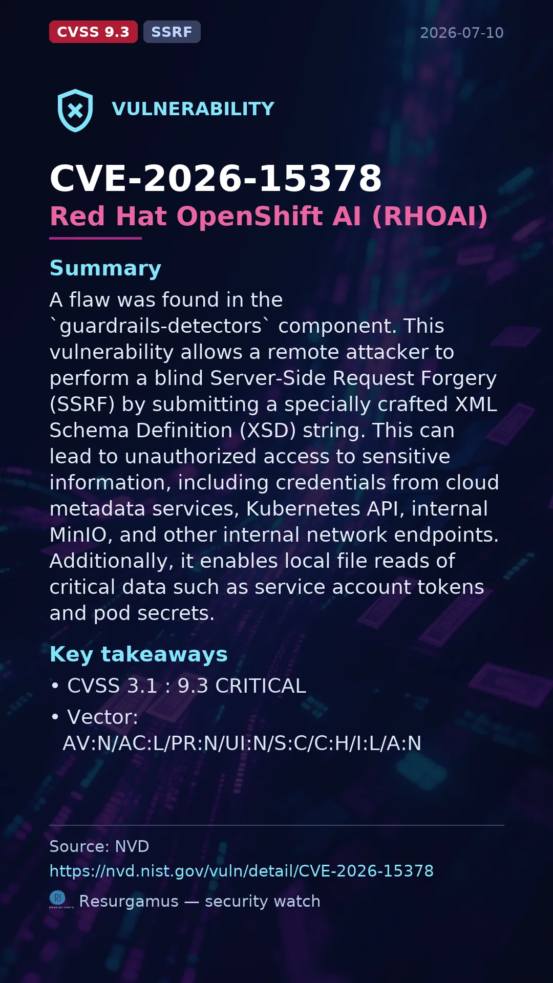 CVE-2026-15378 Red Hat OpenShift AI (RHOAI) Vulnerability