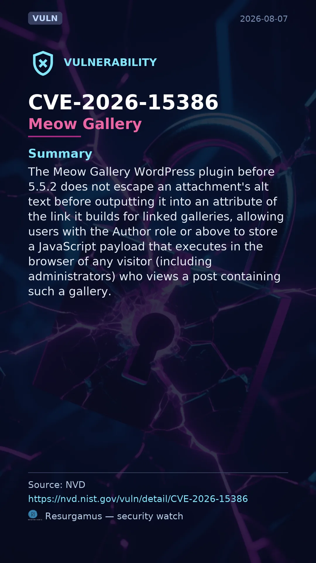 CVE-2026-15386 Meow Gallery Vulnerability
