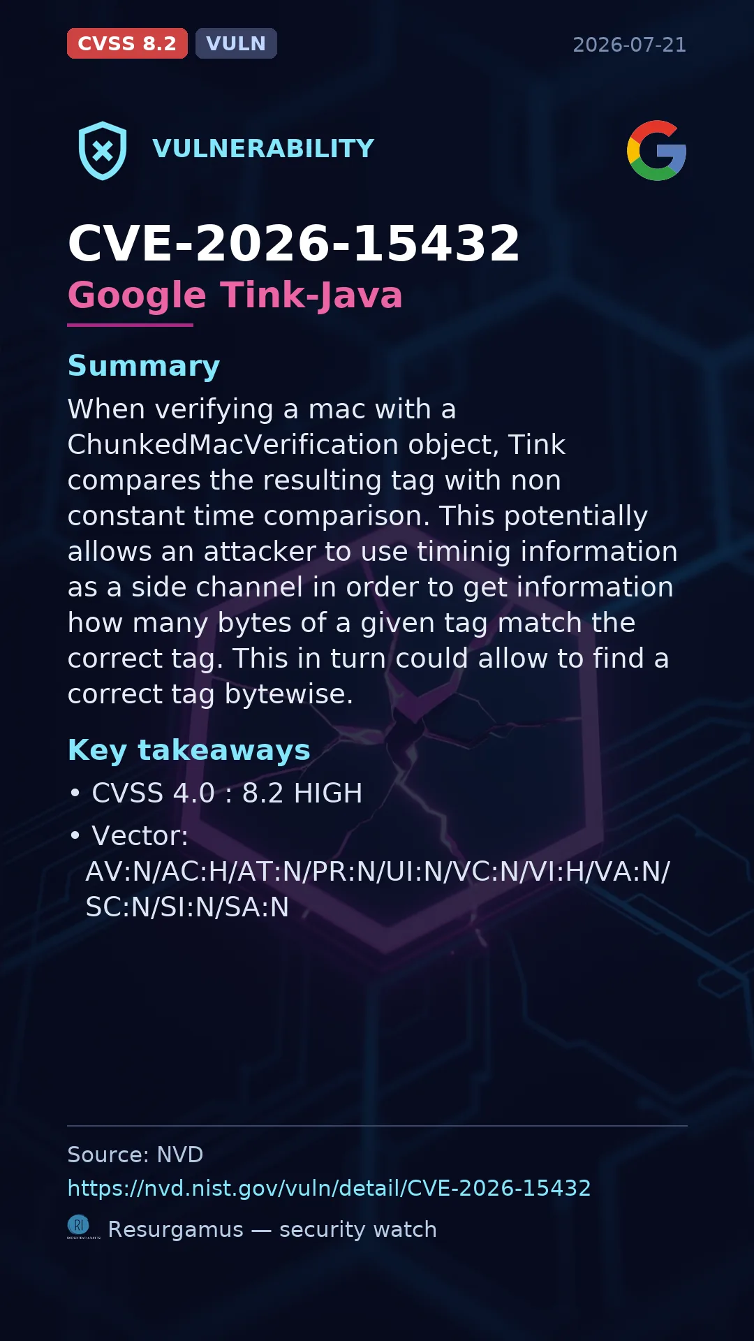 CVE-2026-15432 Google Tink-Java Vulnerability