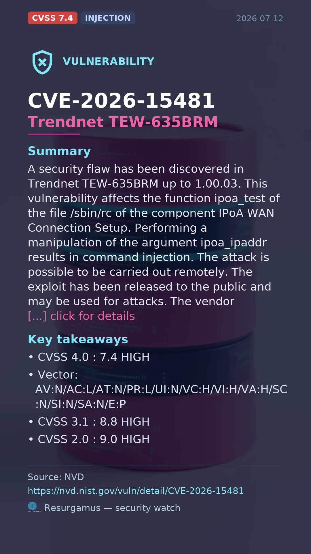 CVE-2026-15481 Trendnet TEW-635BRM Vulnerability